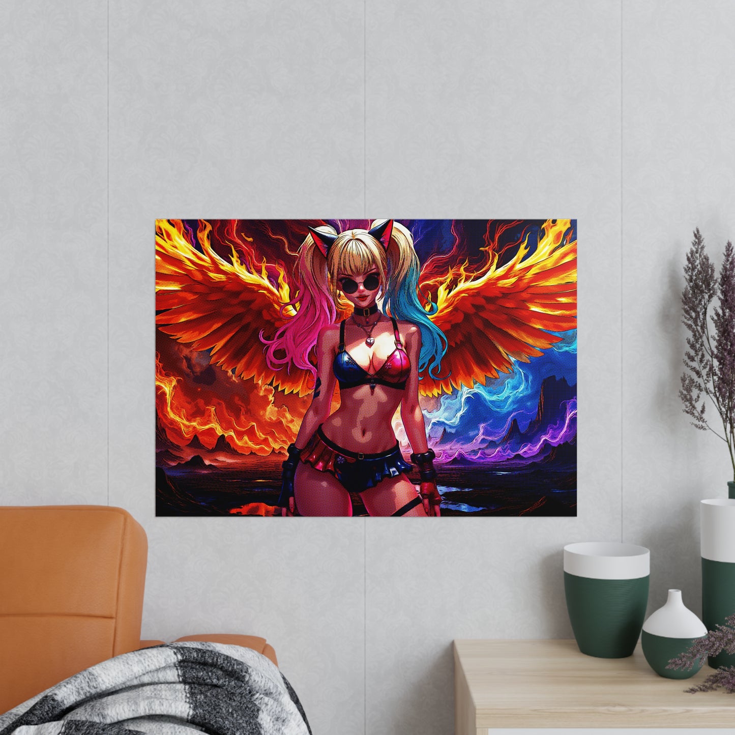 Vibrant Fantasy Pop Art Poster - Colorful Angel Wings Decor