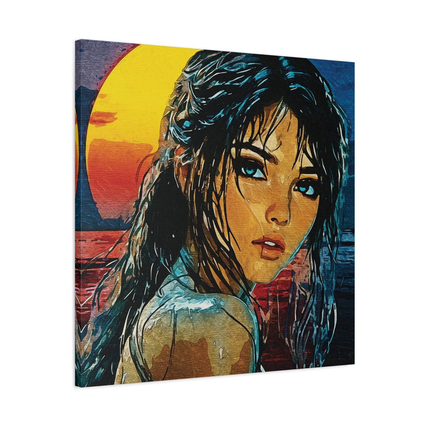 "Golden Hour Goddess: Vibrant Pop Art Vision" - Stylish Art Canvas Print, Home Decor, Wall Art, Gift for Art Lovers, Bohemian Decor, Unique Artwork