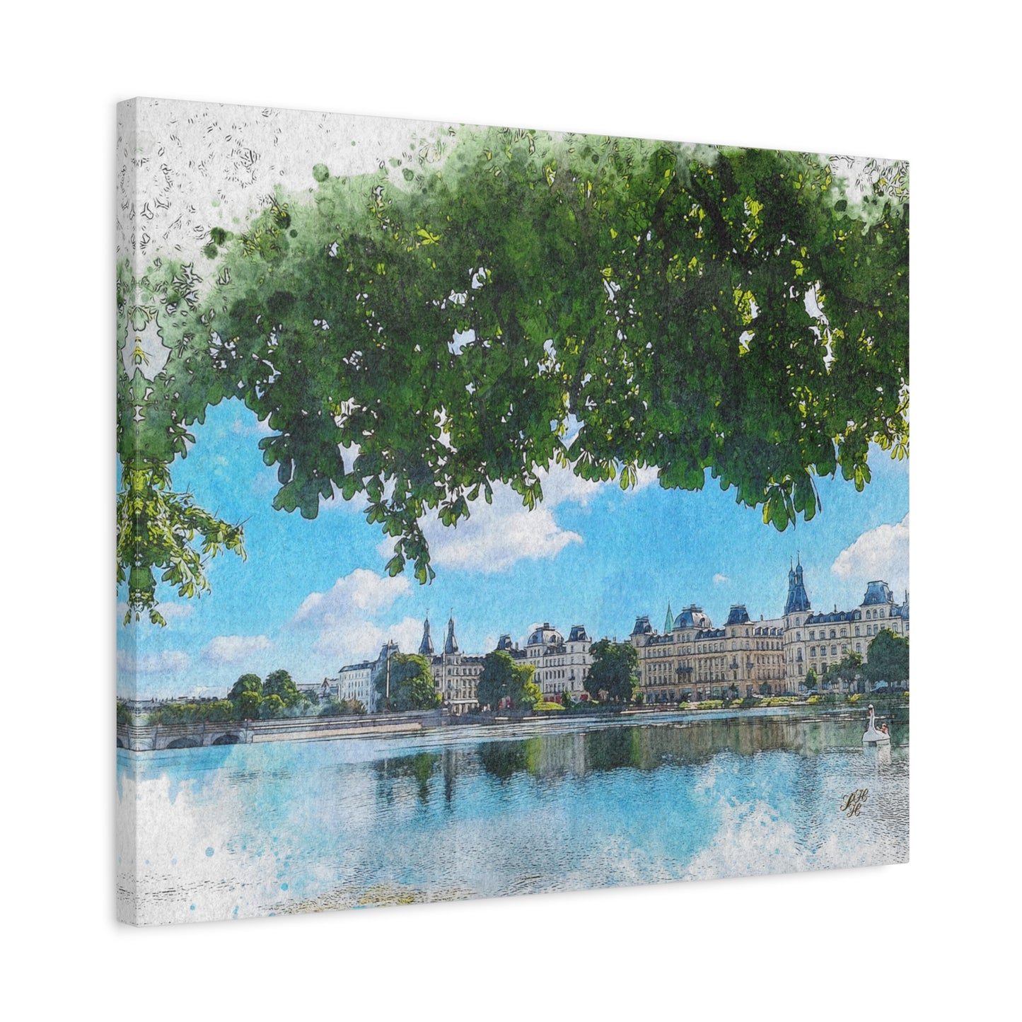 'The Lakes' Copenhagen - Canvas Print Watercolor Art -