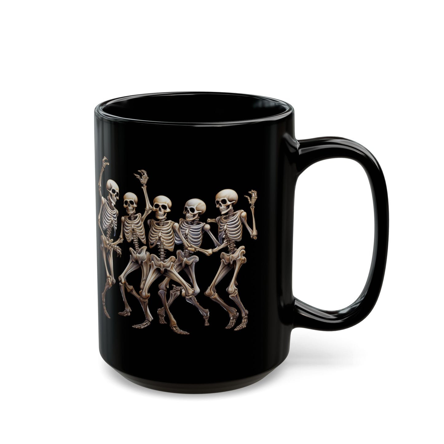 "Celebrate Life with Dancing Skeletons – Bold Apparel & Mugs that Spark Joy" - Skeleton Dance Black Mug - Halloween Coffee Cup, Spooky Gift, Funny Skeleton Mug, Partyware, Unique Halloween Decor