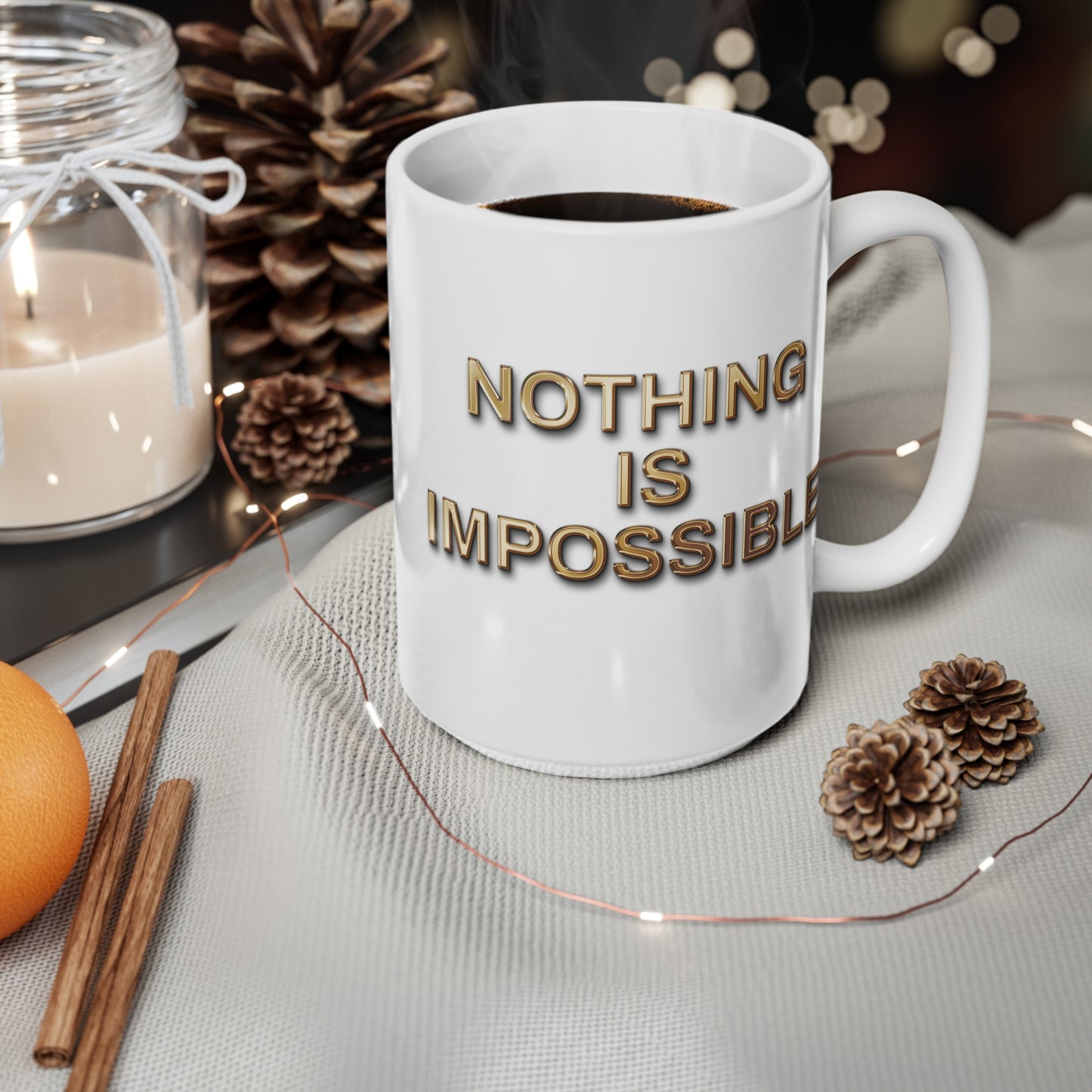 'Nothing Is Impossible' – Bold Gold Motivation for Everyday Warriors - Inspirational Ceramic Coffee Cups - Motivational Mug, Gift for Coffee Lovers, Office Decor, 11oz & 15oz