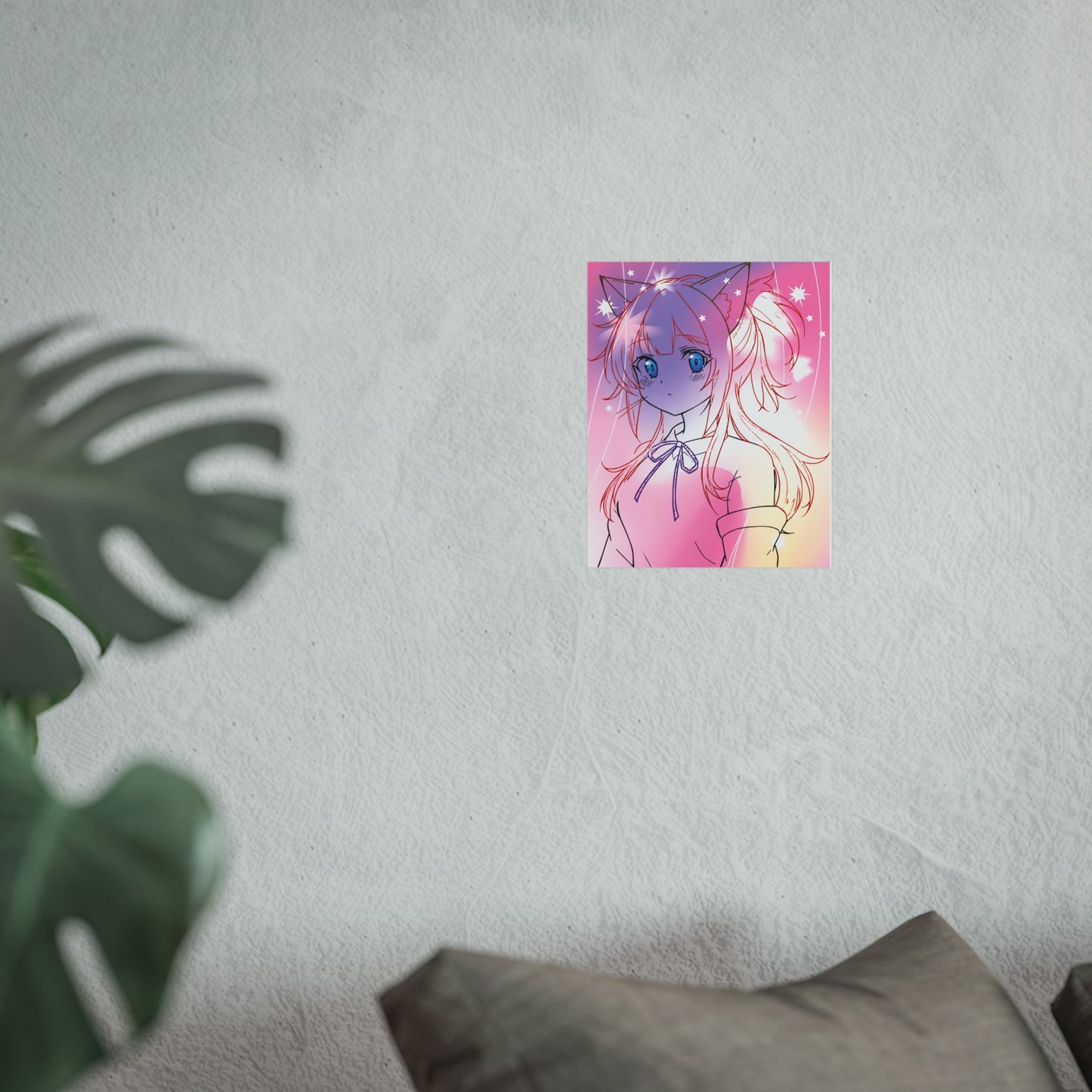Whimsical Anime Fine Art Poster, Bedroom Wall Decor, Gift for Anime Lovers, Fantasy Art Print, Cute Home Aesthetic