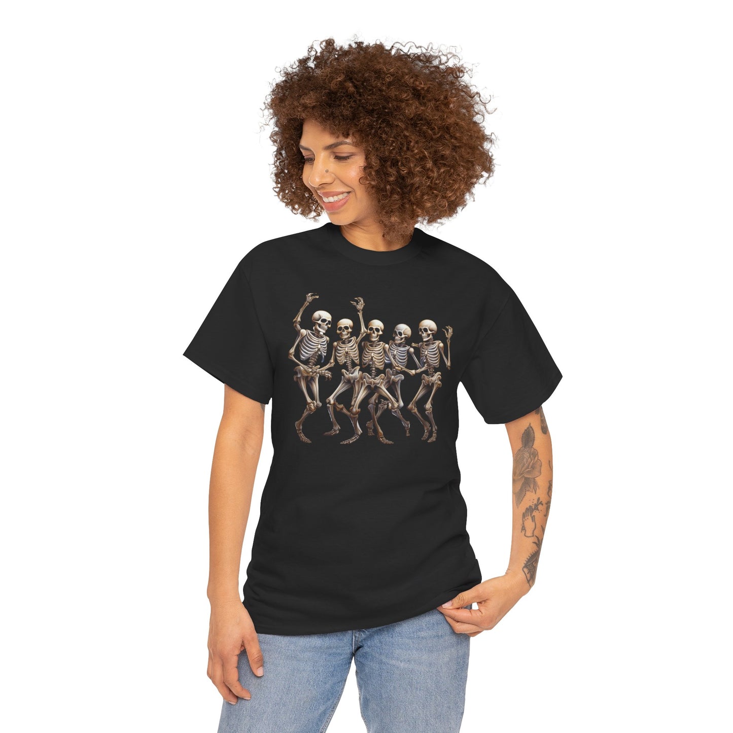 "Celebrate Life with Dancing Skeletons – Bold Apparel & Mugs that Spark Joy" - Unisex Heavy Cotton Tee with Dancing Skeletons, Halloween Shirt, Casual Tee, Party Apparel, Fun Graphic T-Shirt