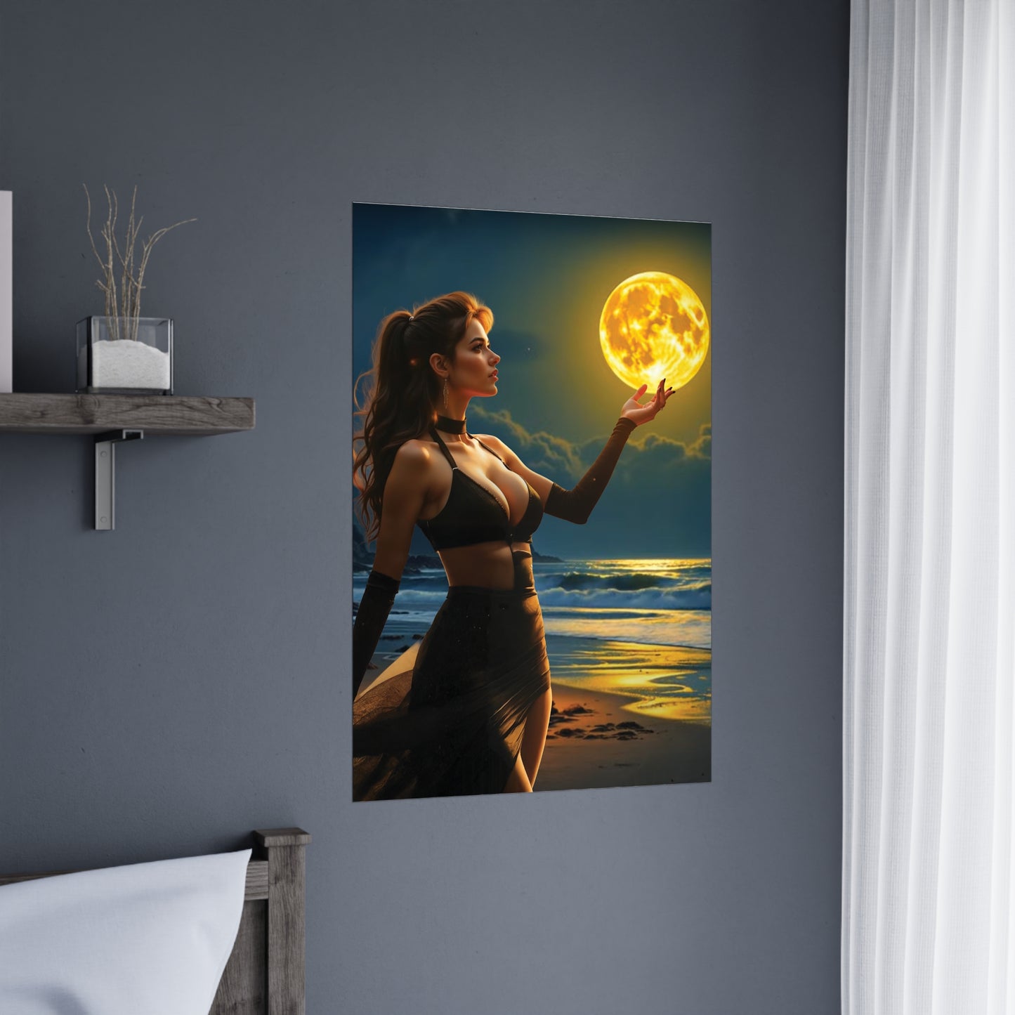Moonlit Ambition – Reach for Your Celestial Dreams Poster- -Mystical Moonlight Matte Poster, Wall Art, Home Decor, Gift for Her, Enchanted Night Decor, Bedroom Wall Art