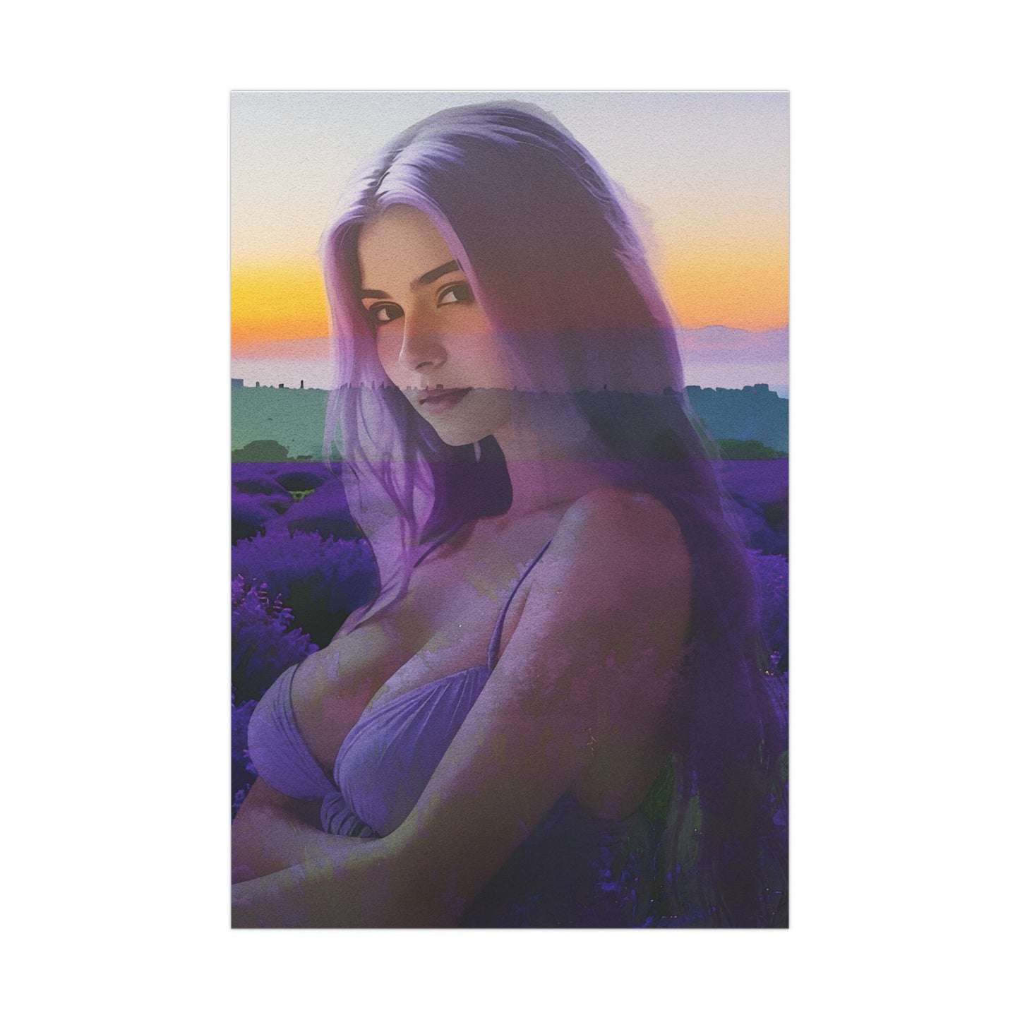 Beautiful Lavender – Dreamy Sunset Muse in Lavender Field Printed Poster Art