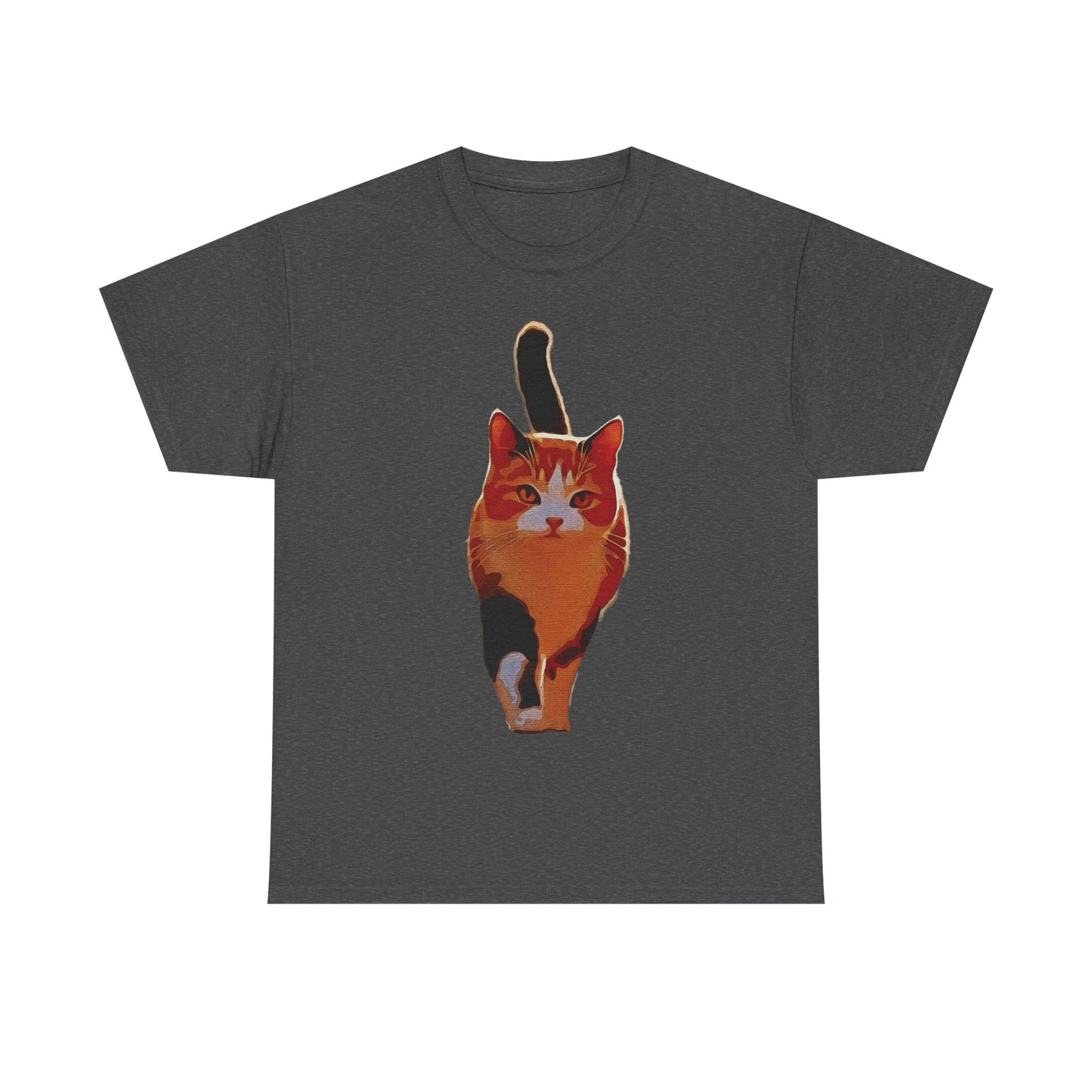 “Confident Stride: The Tri-Color Cat That Walks Like It Owns the World” - Cat Lover Unisex Heavy Cotton Tee, Cute Cat Shirt, Pet Lover Gift, Animal Tee, Casual Fashion, Gift for Cat Owners