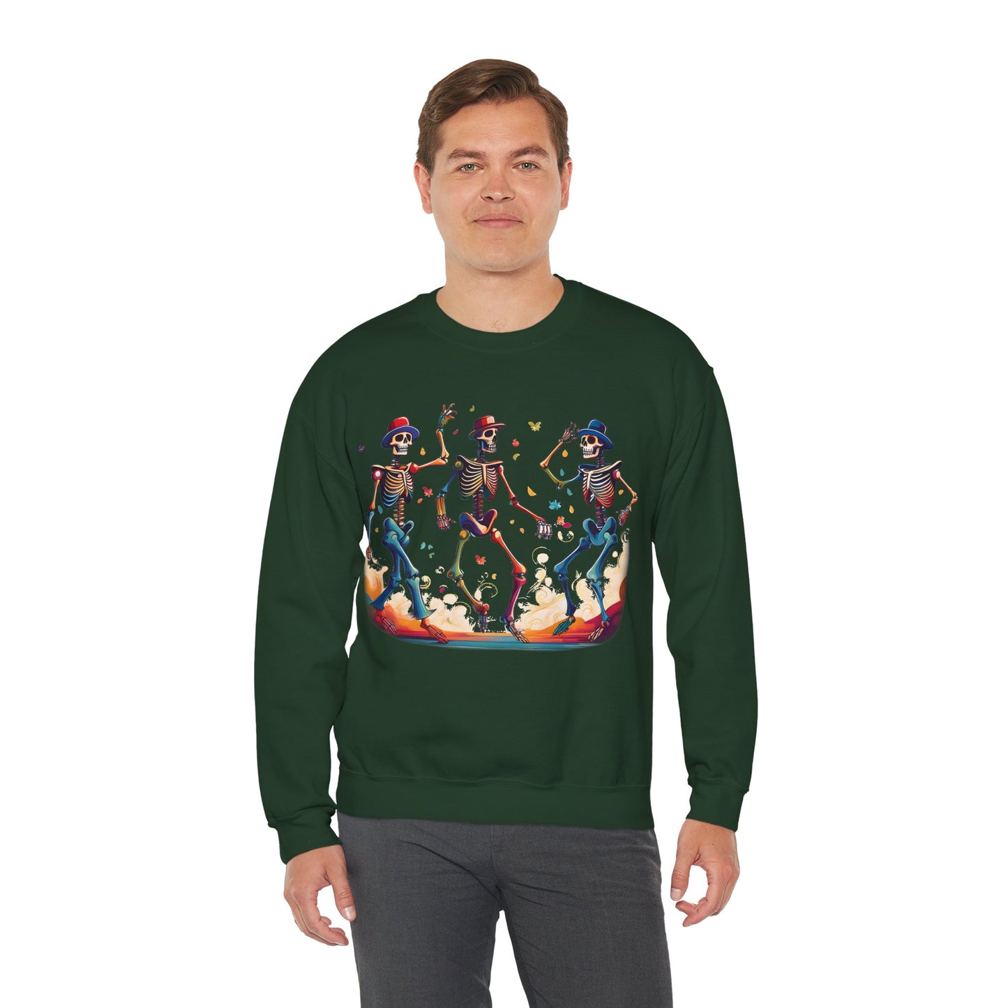 Dancing Skeletons Halloween Party - Spooky Fun Celebration Art - Festive Autumn Spirit Collection - Spooky Skeleton Dance Crewneck Sweatshirt, Halloween Sweatshirt, Unisex Fall Apparel, Casual Skeleton Top, Fun Halloween Gift