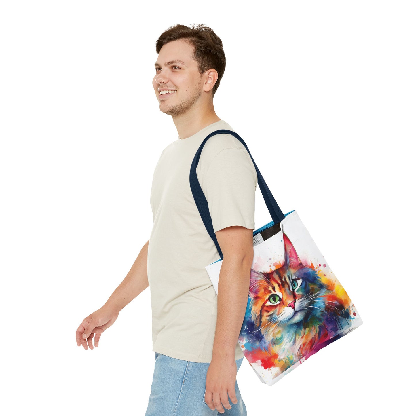 Colorful Tri-Color Cat Tote Bag: Pawsitive Vibes