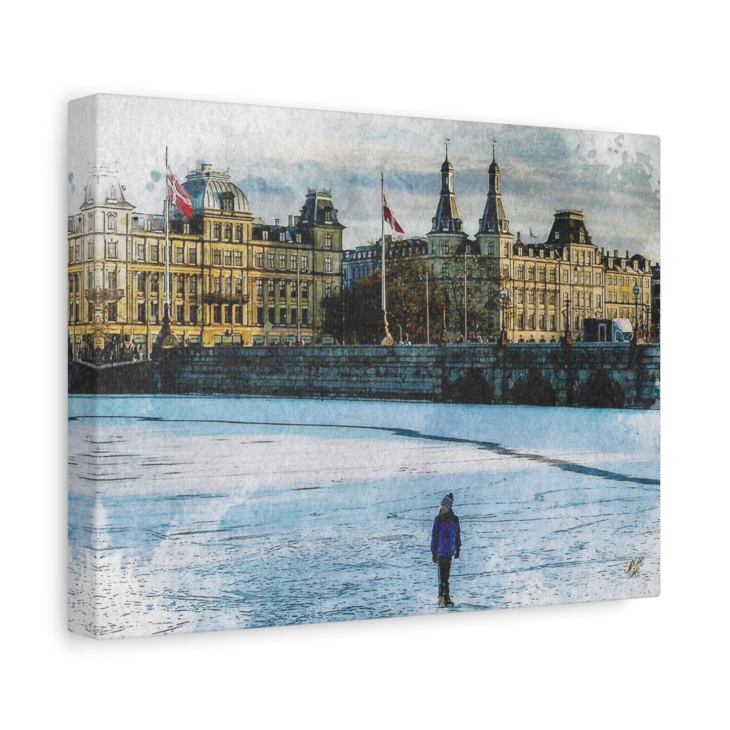 'Winter on 'The Lakes' Copenhagen - Canvas Print Watercolor Art