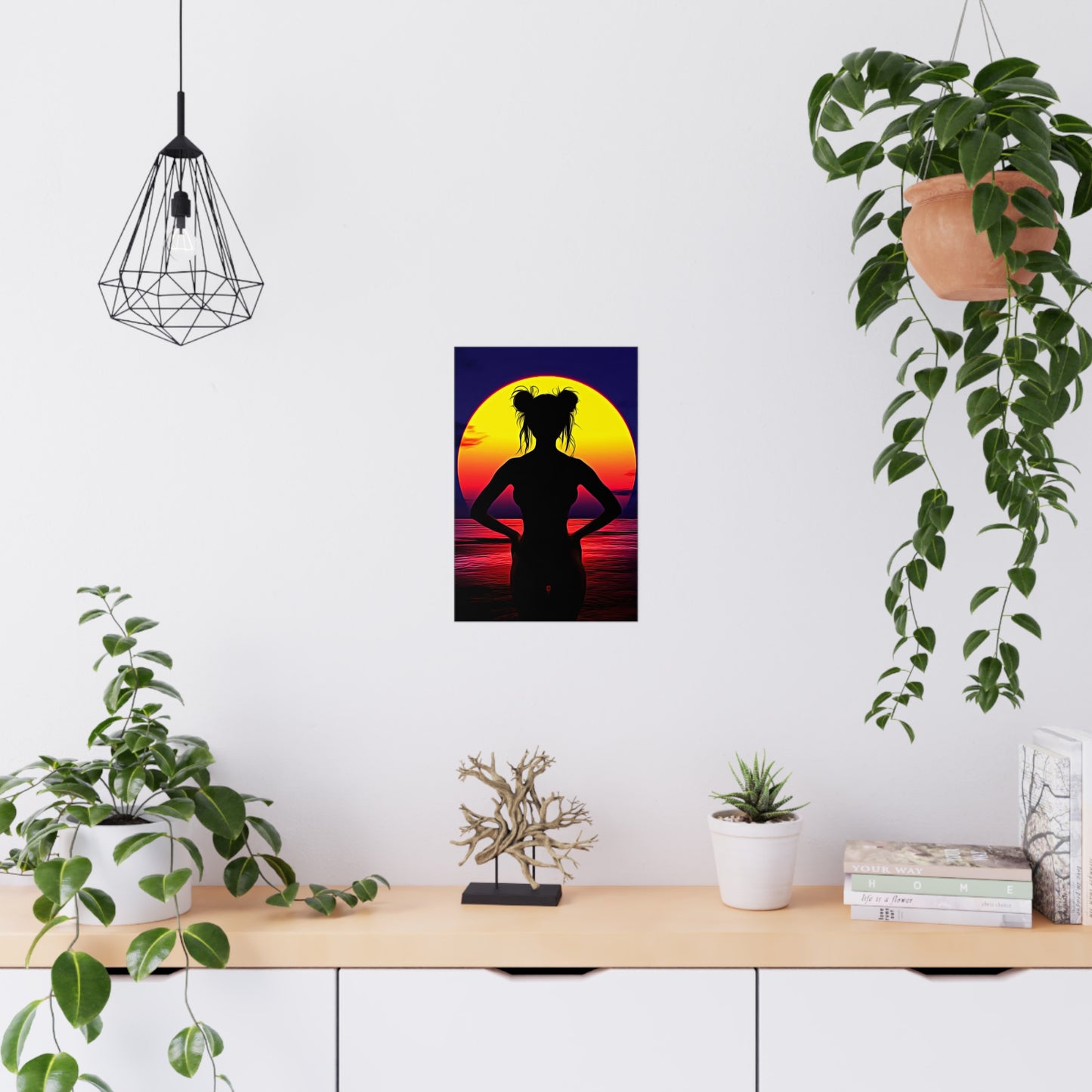 Solar Silhouette: Embrace Inner Strength in the Golden Sunset Glow - Sunset Silhouette Matte Poster, Art Print for Home Decor, Aesthetic Wall Art, Beach Vibe Decor, Gift for Art Lovers