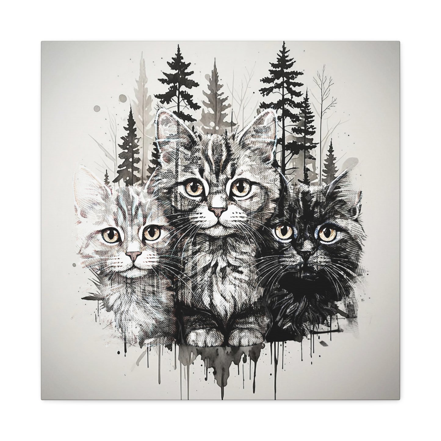 Cat Portrait Canvas Art - Whimsical Feline Wall Decor for Cat Lovers