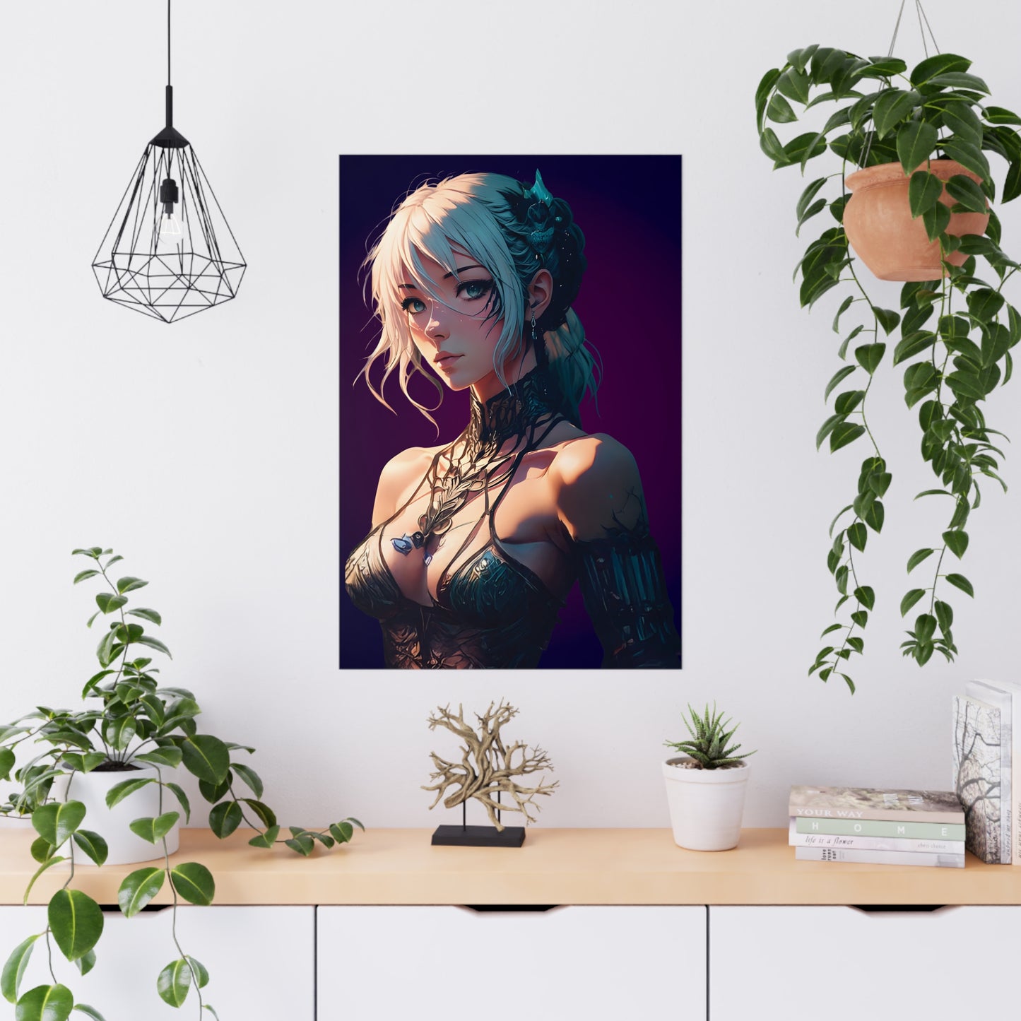 Mystical Anime Forest Princess Portrait Poster Art, Wall Decor, Fantasy Decor, Gothic Art Print, Unique Gifts, Anime Wall Art