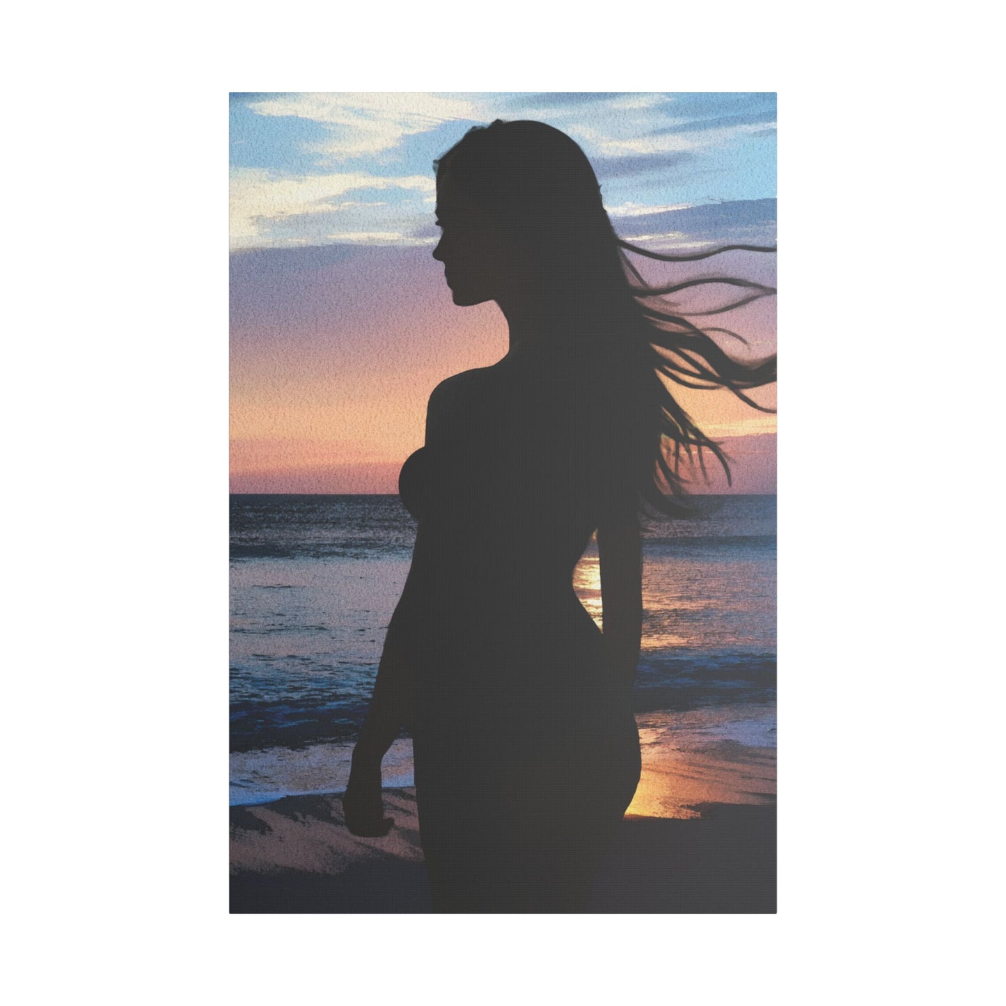 Whispers of the Horizon – Serene Silhouette at Sunset Capturing Peace, Beauty, and Timeless Grace - Satin Canvas Wall Art, Elegant Silhouette Beach Decor, Serenity Artwork, Perfect Gift for Home, Office, and Special Occasions