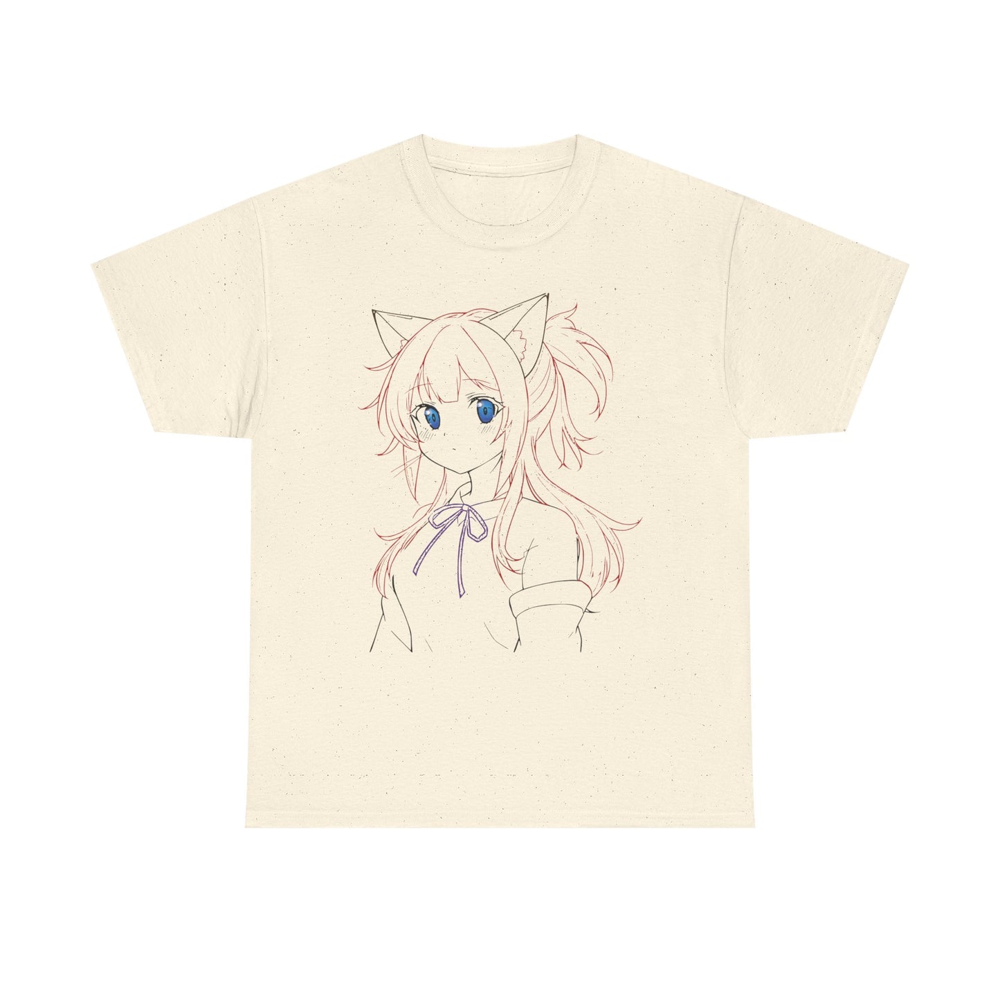 Cute Anime Cat Girl Unisex Heavy Cotton Tee, Graphic Tee for Anime Lovers, Casual Wear, Gift for Birthdays, Everyday Fashion