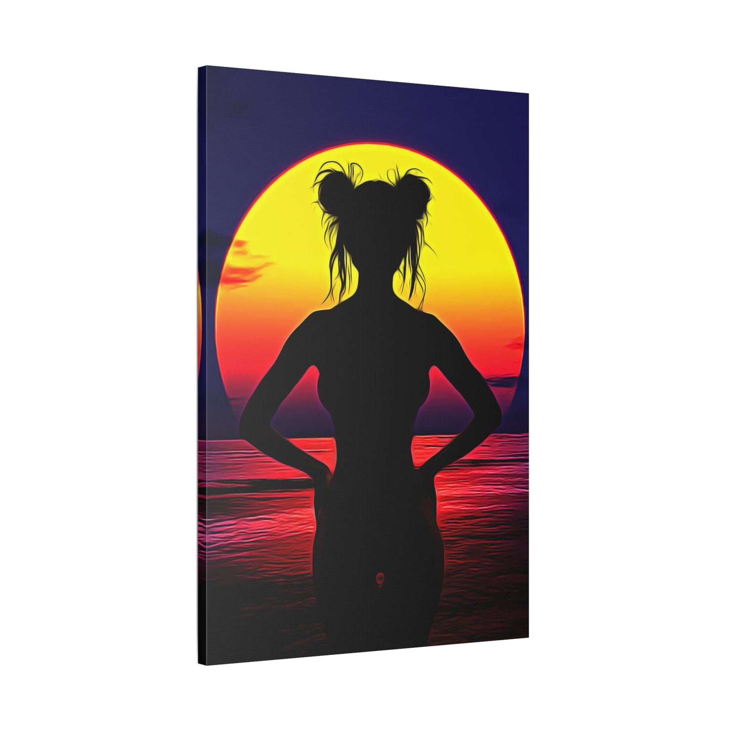 Solar Silhouette: Embrace Inner Strength in the Golden Sunset Glow - Sunset Silhouette Stretched Canvas Art | Boho Home Decor, Beach Wall Art, Unique Gift, Summer Vibes, Relaxing Artwork
