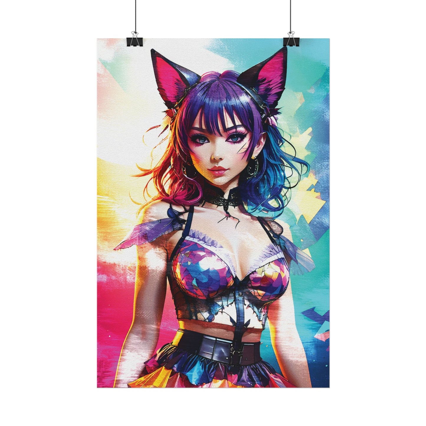 Vibrant Anime Cat Girl Rolled Poster - Colorful Wall Art for Anime Lovers