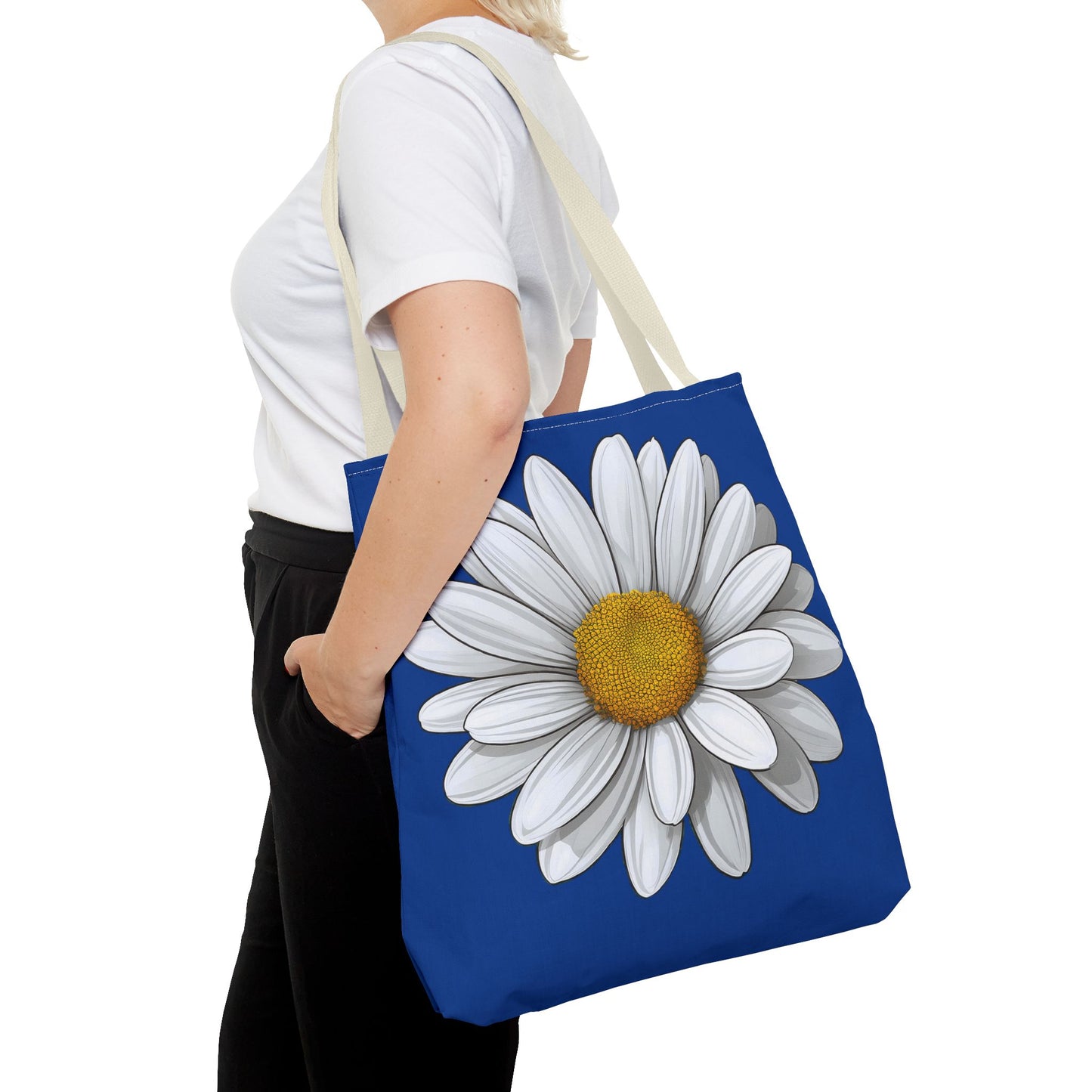 Daisy Tote Bag - White Floral Design Summer Fashion Accessory