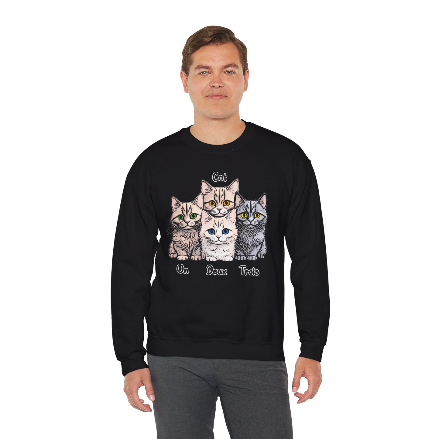 Un, Deux, Trois, Cat: Purrfect Counting Cuteness - Cat Lover Crewneck Sweatshirt, Cozy Pet Sweatshirt, Gift for Cat Owners, Cute Animal Apparel, Cat-Themed Fashion