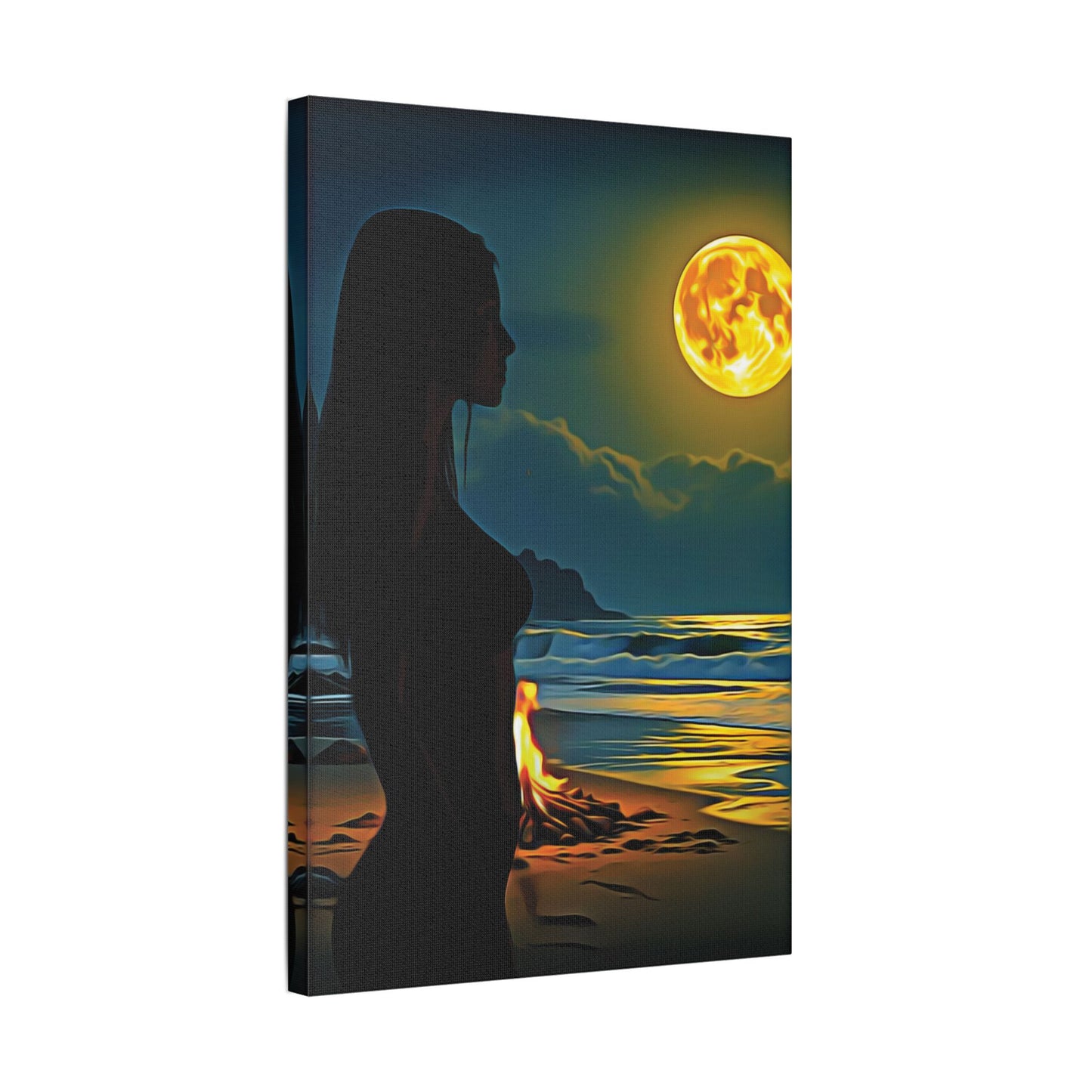 Moonfire Calm โ Where Ocean Light Meets Inner Glow ๐๐ฅ - Moonlit Beach Canvas Art, Nautical Decor for Home, Coastal Aesthetic, Perfect for Living Room, Gift for Ocean Lovers