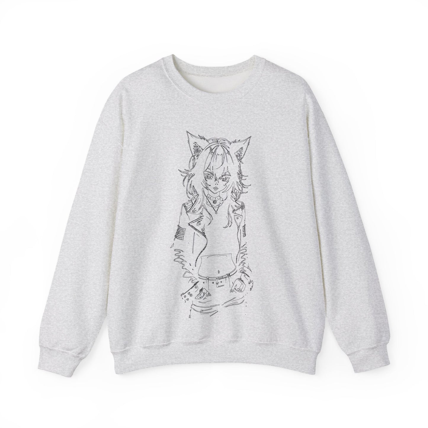 Anime, Catgirl, Punk, Mangs - Stylish Graphic Crewneck Sweatshirt with Cat Design, Cozy Unisex Sweatshirt, Casual Wear, Gift for Cat Lovers, Fall Fashion