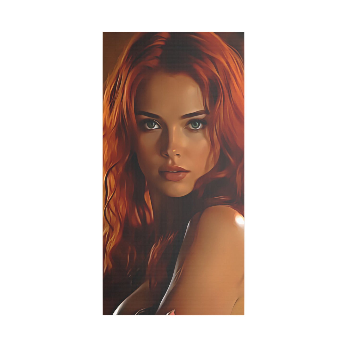 Fiery Muse: Ignite Your Passion with the Radiant Gaze of the Crimson Enchantress - Stretched Canvas Art Print, Vibrant Wall Decor, Art for Living Room, Unique Gift for Art Lovers, Home Decor