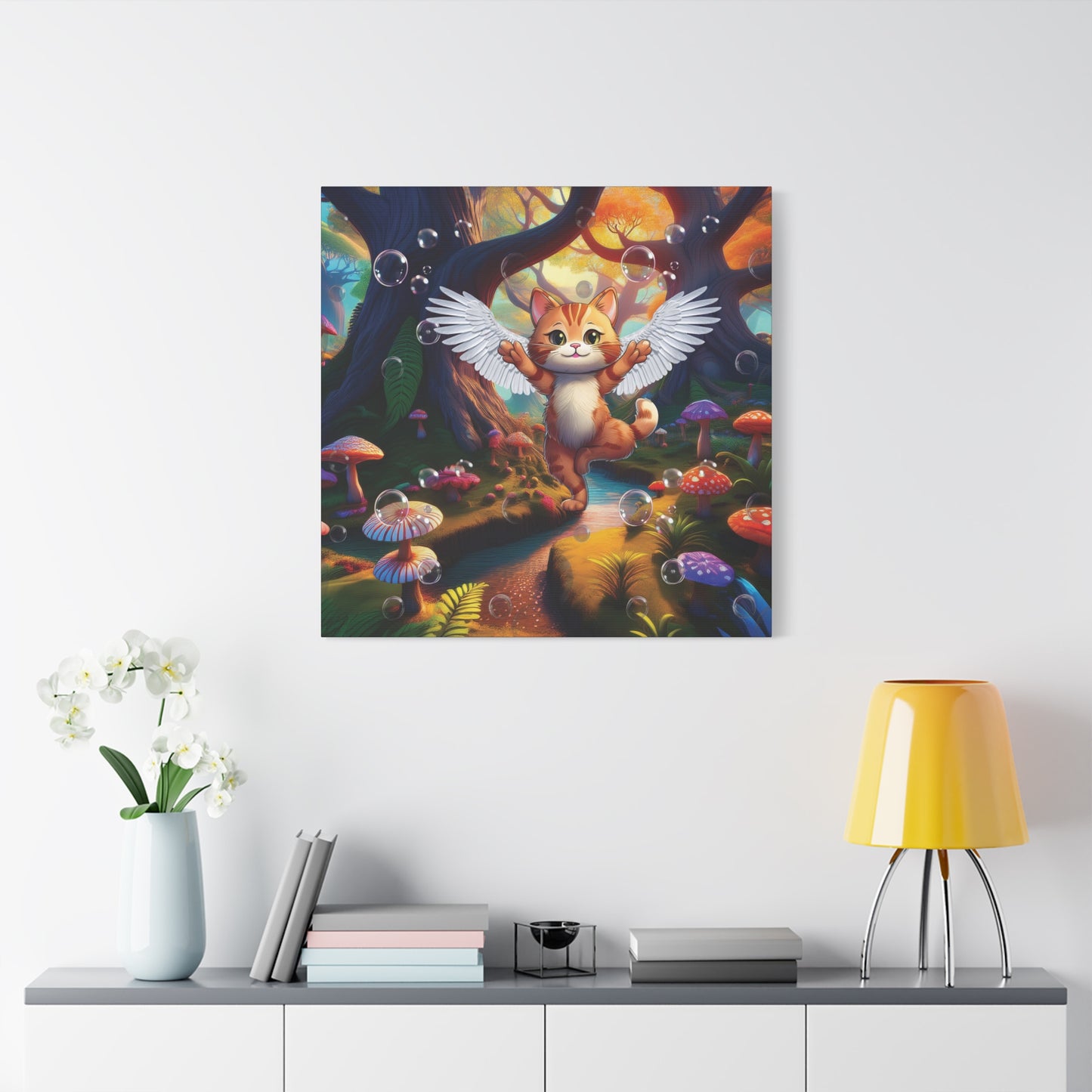 Winged Whiskers: Fantasy Cat's Magical Adventure - Canvas Print
