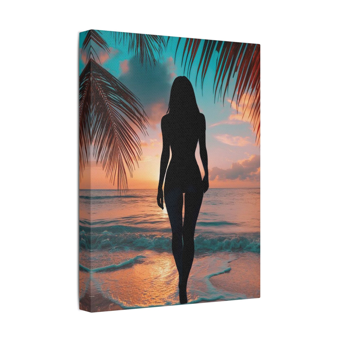 Sunset Spirit – Where Silhouettes and Palm Dreams Meet the Sea - Beach Sunset Canvas Art, Coastal Wall Decor, Tropical Home Decor, Silhouette Print, Relaxing Artwork, Perfect Gift for Nature Lovers