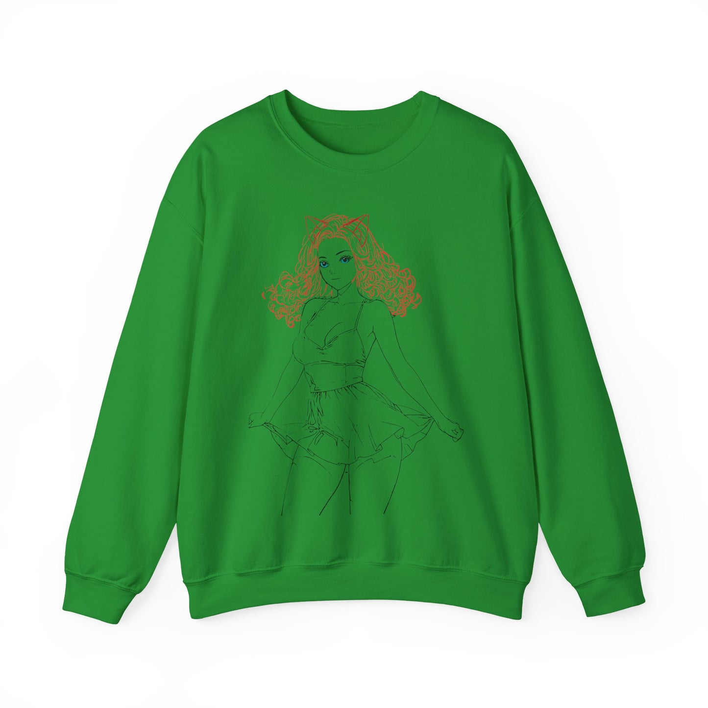 Chic Catgirl Crewneck Sweatshirt for Cozy Style, Women’s Fashion, Casual Wear, Gift for Cat Lovers, Cute Cartoon Apparel