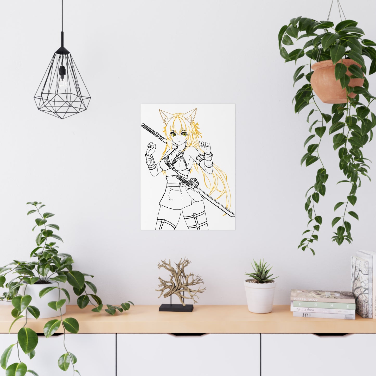 Poster: Anime Cat-Eared Blade Warrior Power - Fantasy Anime Art