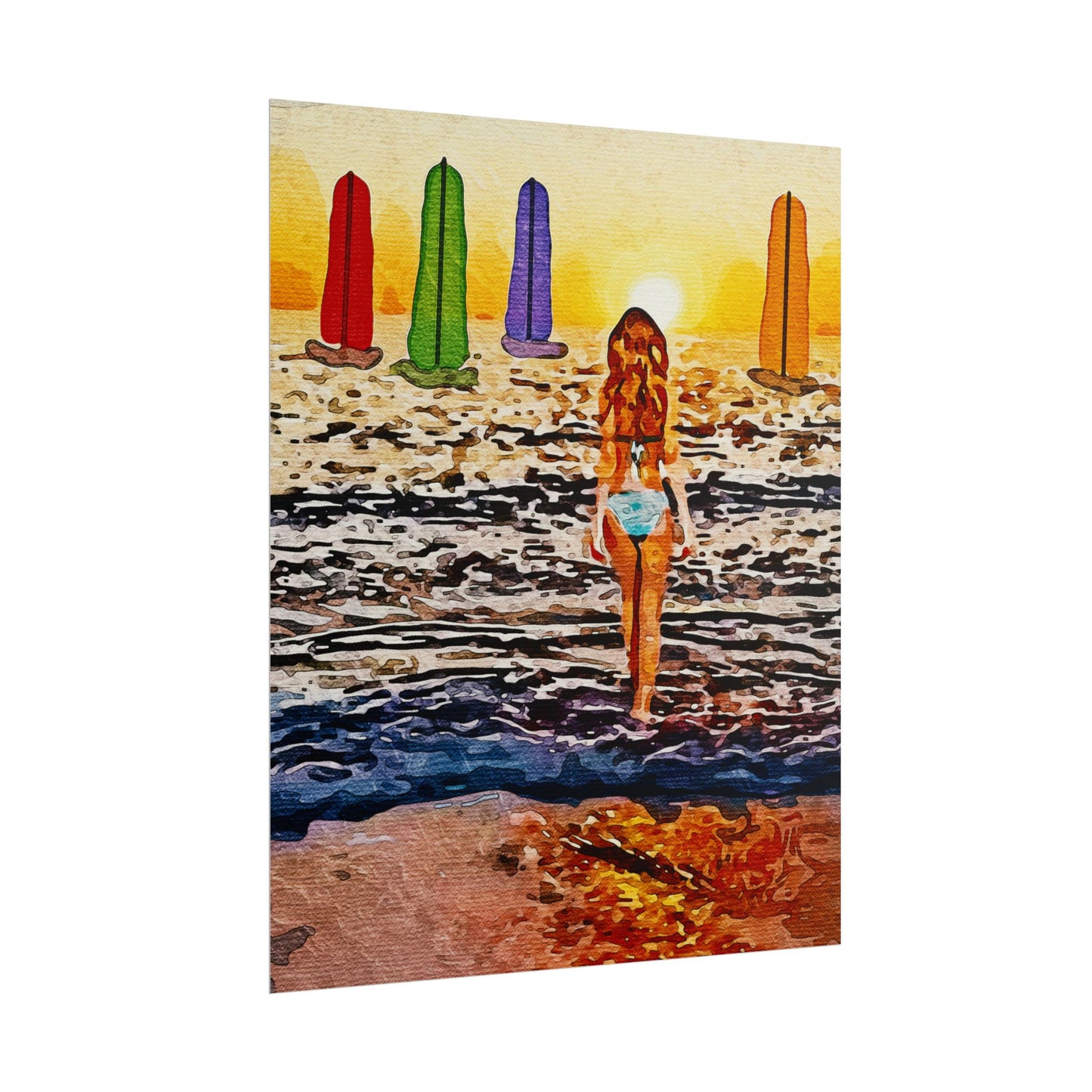 "Chasing Horizons: A Sunset Journey of Hope and Serenity Beyond the Waves" - Beach-Themed Rolled Posters, Decorative Wall Art, Summer Decor, Coastal Vibe, Surfing Gift, Ocean Sunset Print
