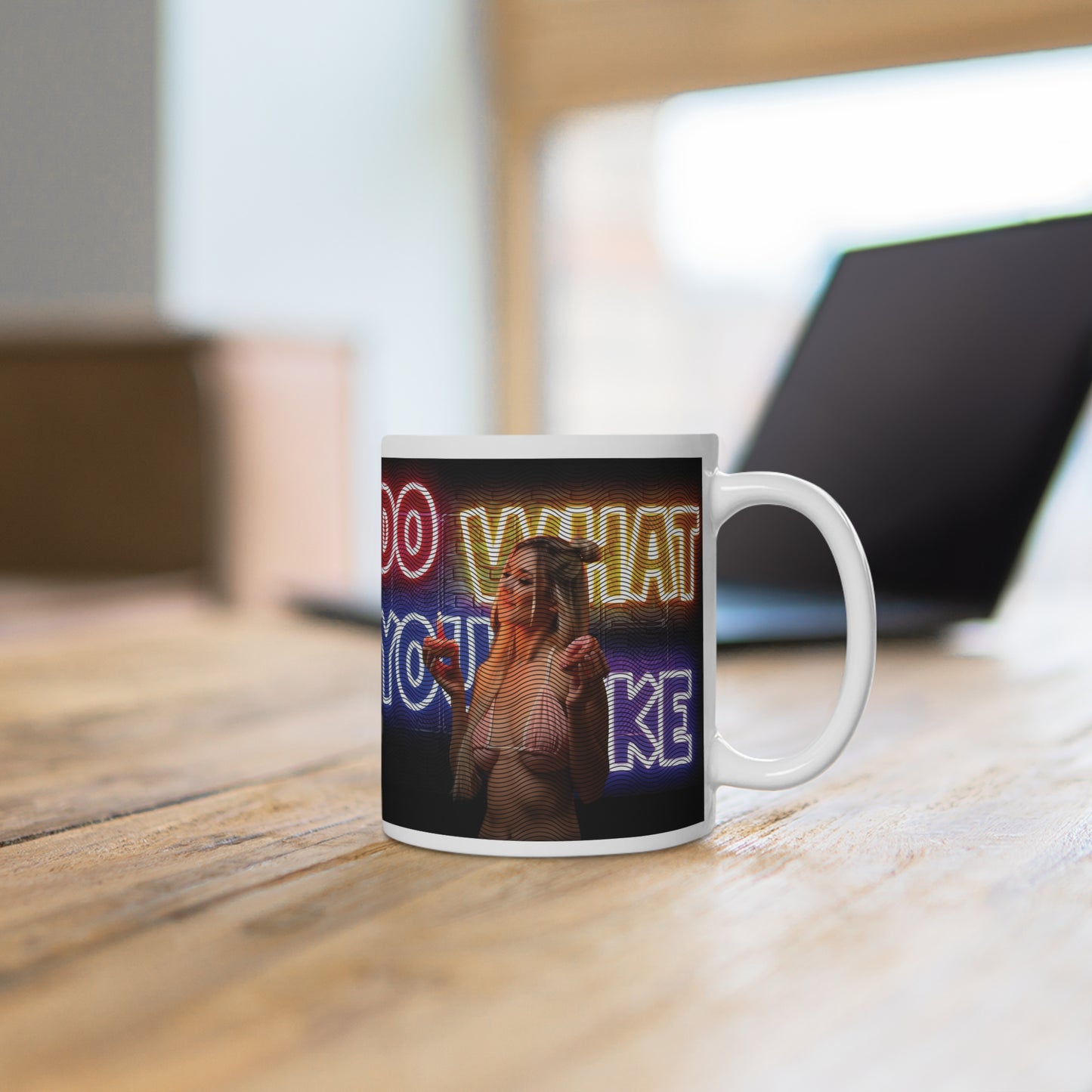 Bold Ceramic Mug with Neon Quote, Coffee Cup, Unique Gift for Adults, Fun Kitchenware, Trendy Home Decor, Party Beverage Mug
