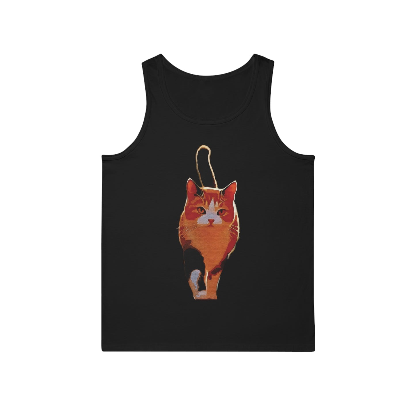 “Confident Stride: The Tri-Color Cat That Walks Like It Owns the World” - Cat Lover Unisex Tank Top, Softstyle Tee for Pet Lovers, Casual Wear, Gifts for Cat Owners, Summer Fashion