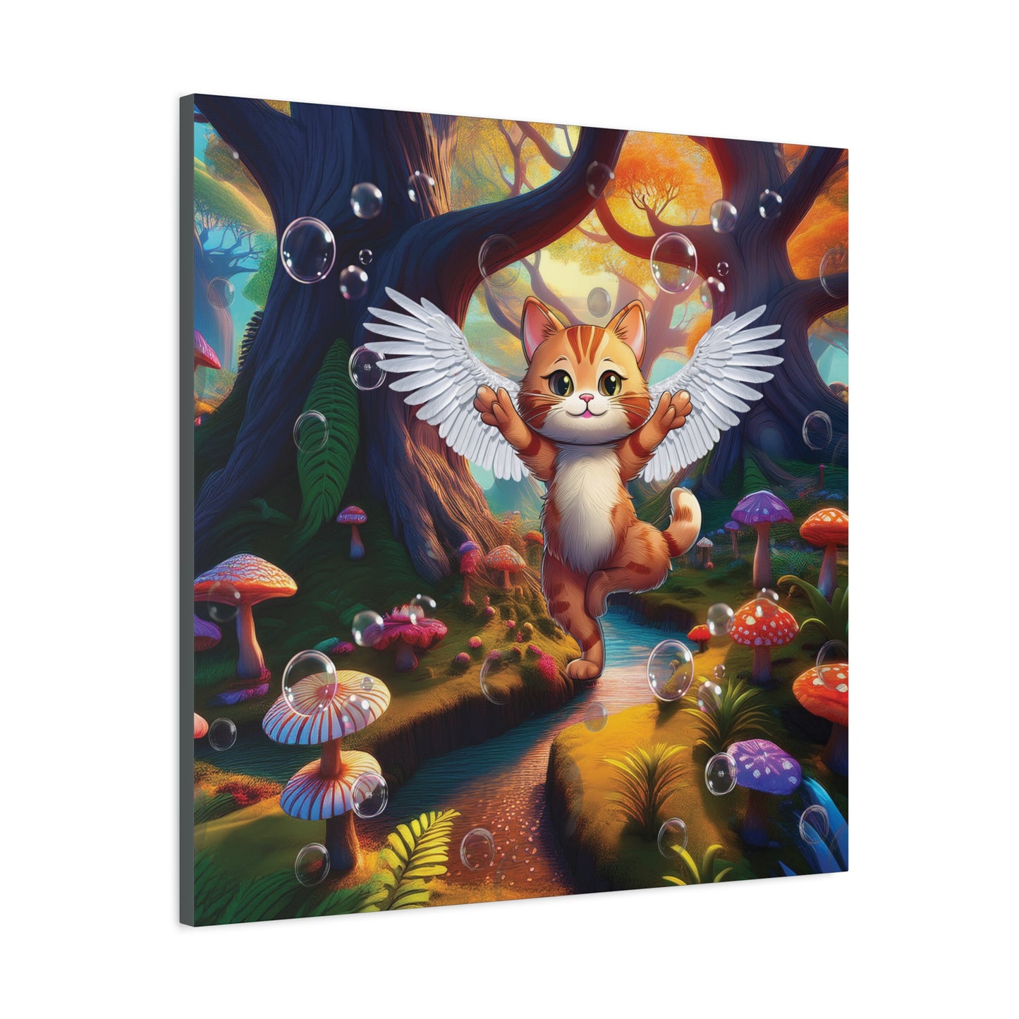 Winged Whiskers: Fantasy Cat's Magical Adventure - Canvas Print