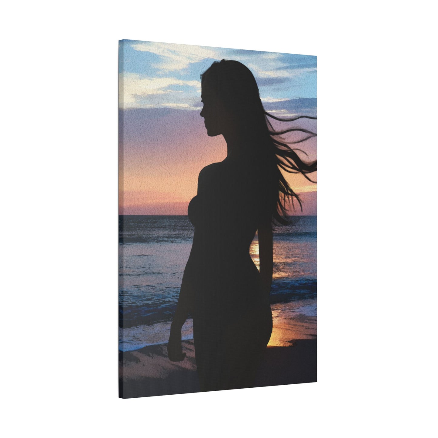 Whispers of the Horizon – Serene Silhouette at Sunset Capturing Peace, Beauty, and Timeless Grace - Satin Canvas Wall Art, Elegant Silhouette Beach Decor, Serenity Artwork, Perfect Gift for Home, Office, and Special Occasions