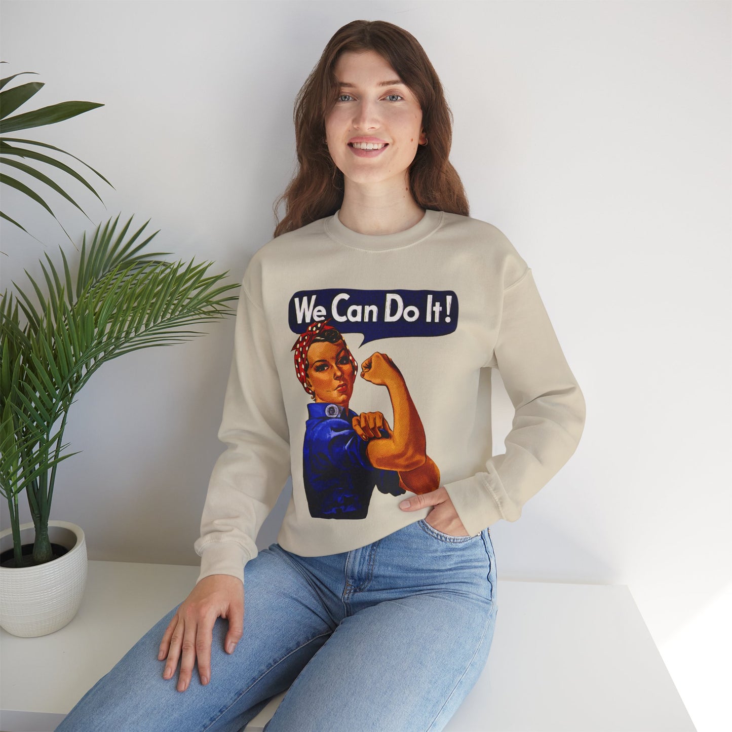 Empowerment Pop Art | Bold "We Can Do It" T-Shirts, Sweatshirts, Mugs & Wall Art for Inspiration - Empowering Rosie Crewneck Sweatshirt | Motivational Gift, Casual Wear, Feminism, Women’s Apparel, Inspirational Fashion