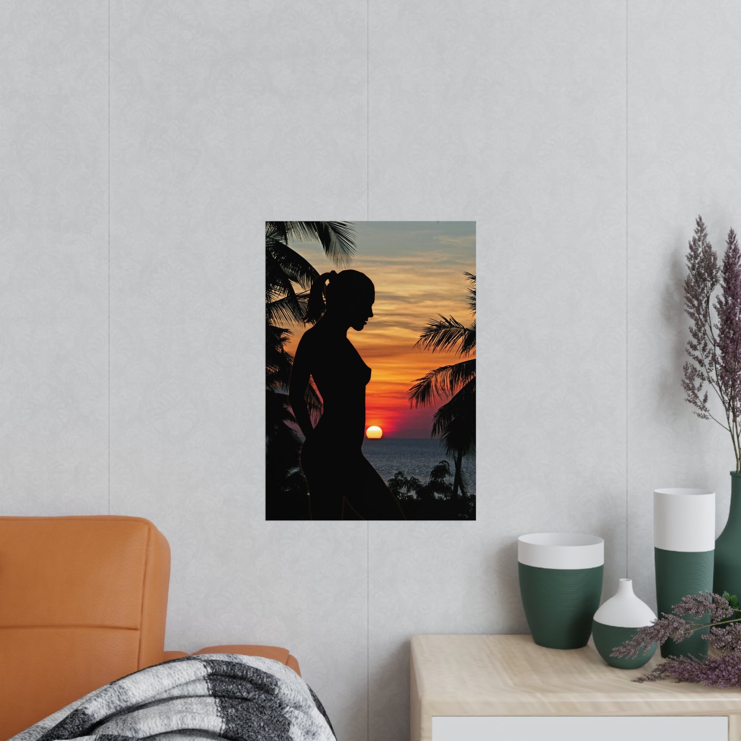 Silhouette Sunset Poster Art, Tropical Wall Decor, Home Aesthetic Prints, Gift for Nature Lovers, Bedroom Wall Art