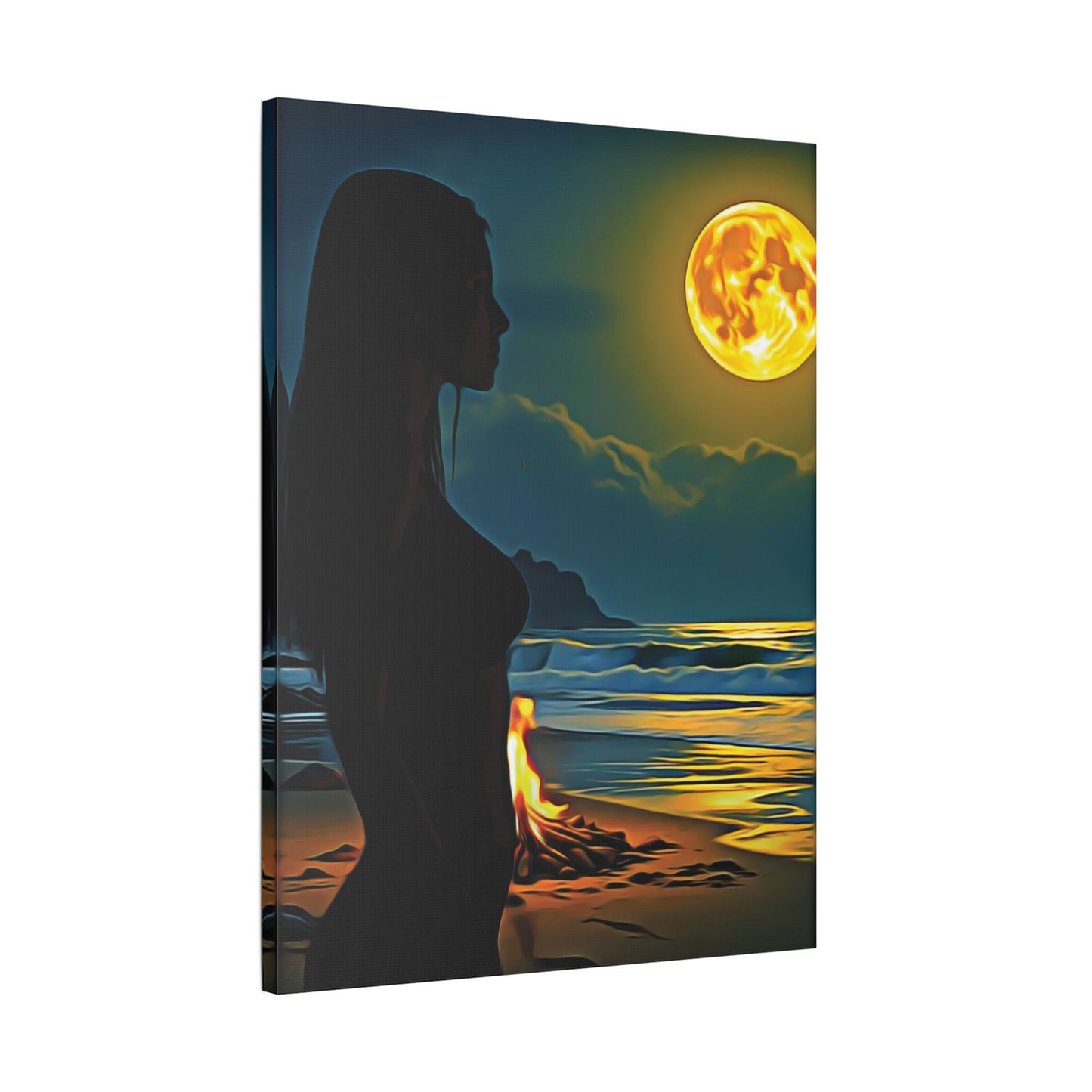 Moonfire Calm โ Where Ocean Light Meets Inner Glow ๐๐ฅ - Moonlit Beach Canvas Art, Nautical Decor for Home, Coastal Aesthetic, Perfect for Living Room, Gift for Ocean Lovers