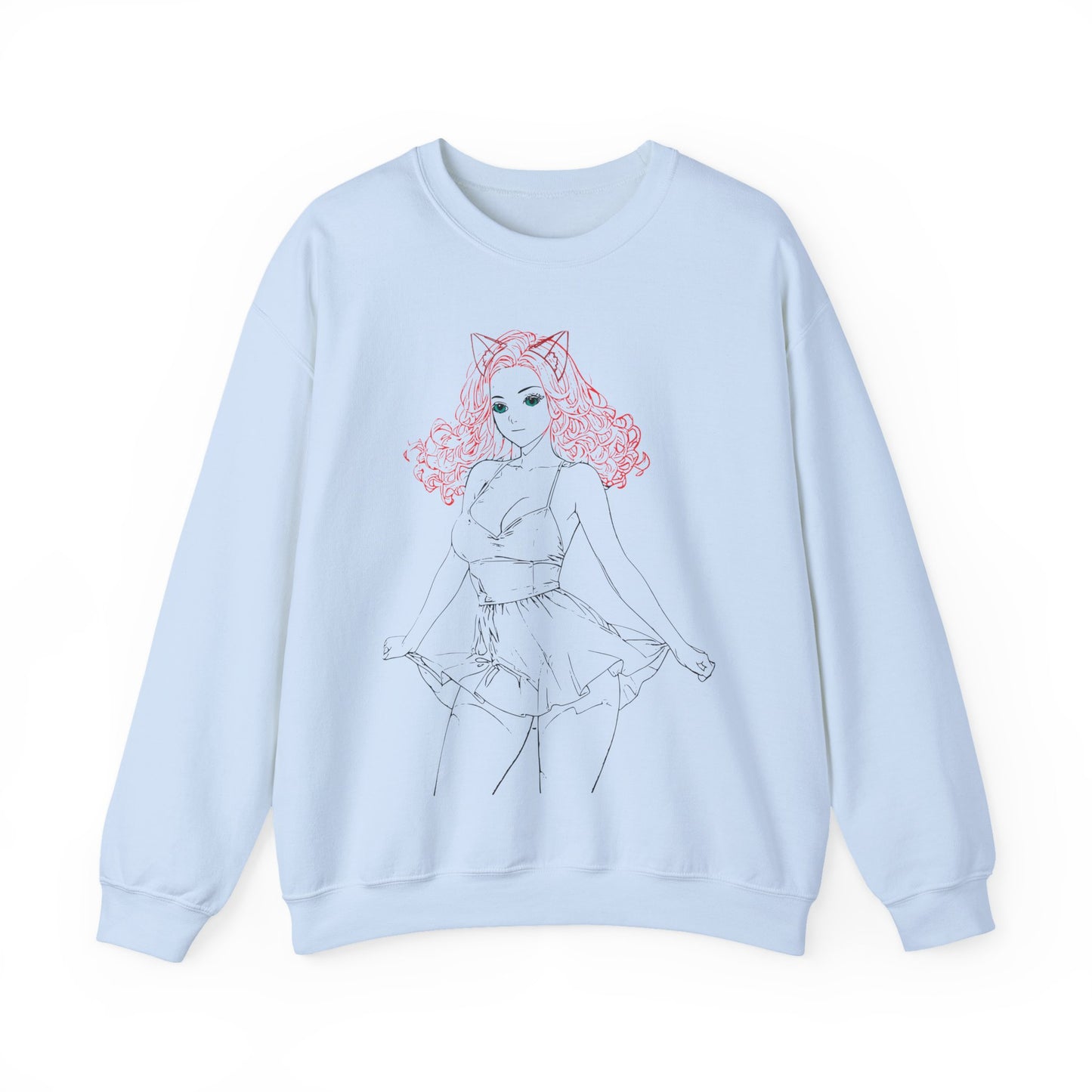 Chic Catgirl Crewneck Sweatshirt for Cozy Style, Women’s Fashion, Casual Wear, Gift for Cat Lovers, Cute Cartoon Apparel
