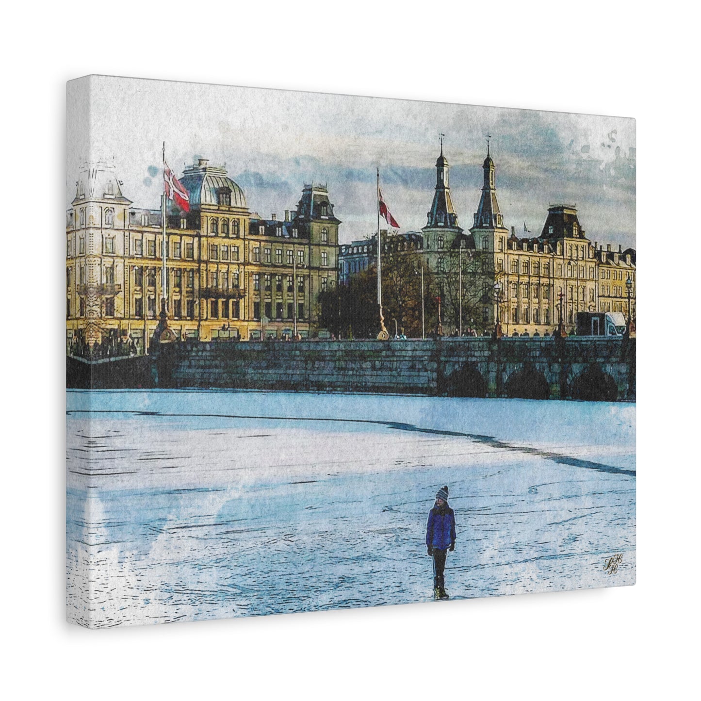 'Winter on 'The Lakes' Copenhagen - Canvas Print Watercolor Art