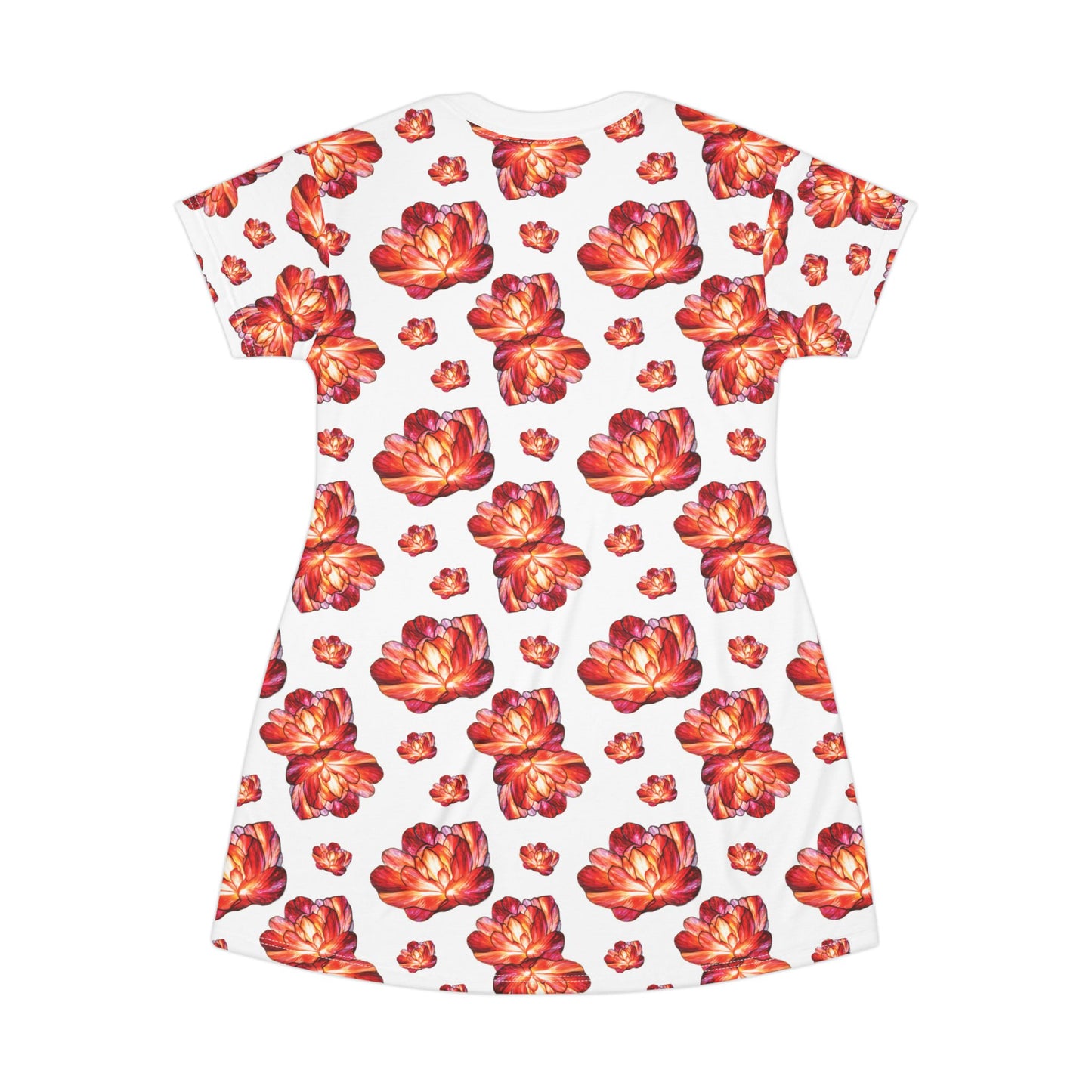 Modern Peone limited eddition design - Floral Print T-Shirt Dress, Casual Summer Dress, Boho Chic Dress, Beachwear, Garden Party Outfit, Gift for Her