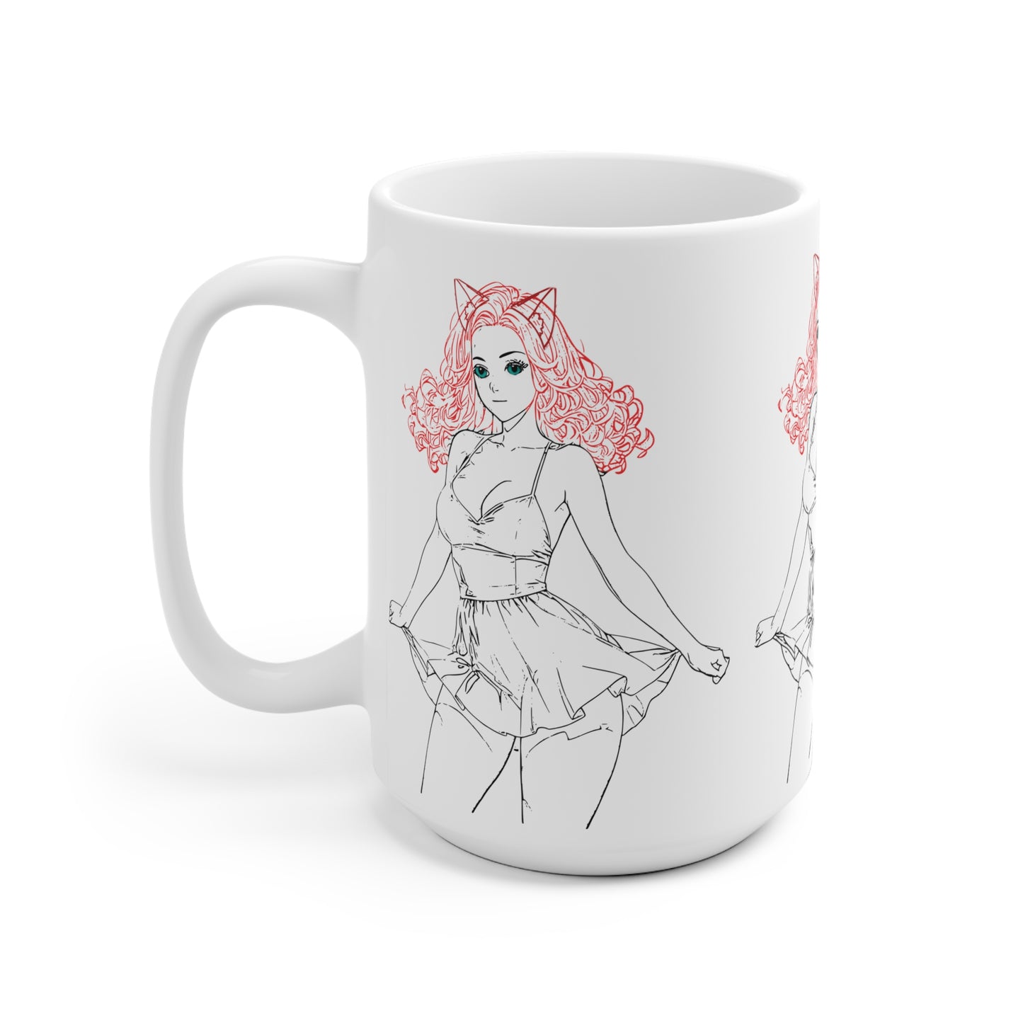 Cute Cat Ear Illustration Ceramic Mug, Gift, Kawaii Style Coffee Cup, Girly Home Decor, Fun Birthday Present