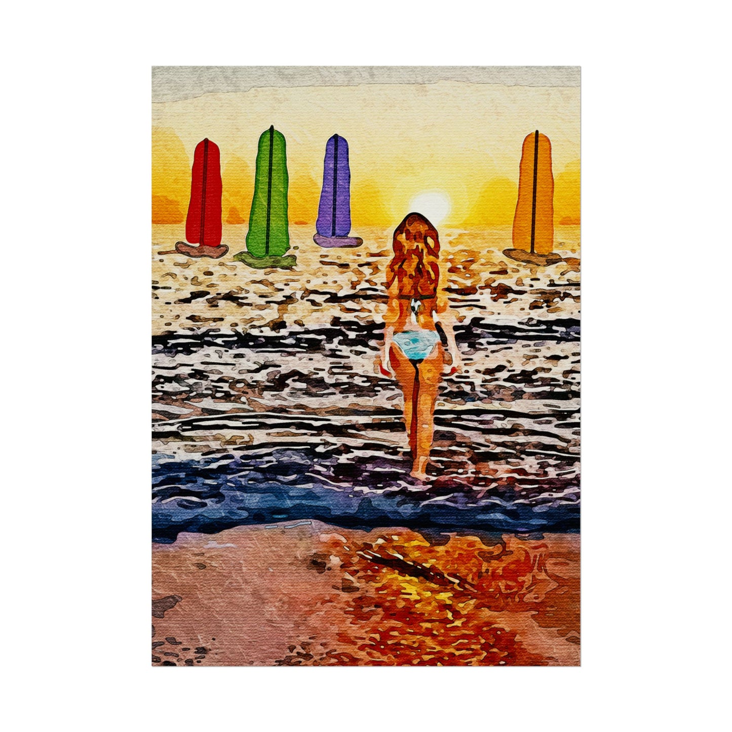 "Chasing Horizons: A Sunset Journey of Hope and Serenity Beyond the Waves" - Beach-Themed Rolled Posters, Decorative Wall Art, Summer Decor, Coastal Vibe, Surfing Gift, Ocean Sunset Print