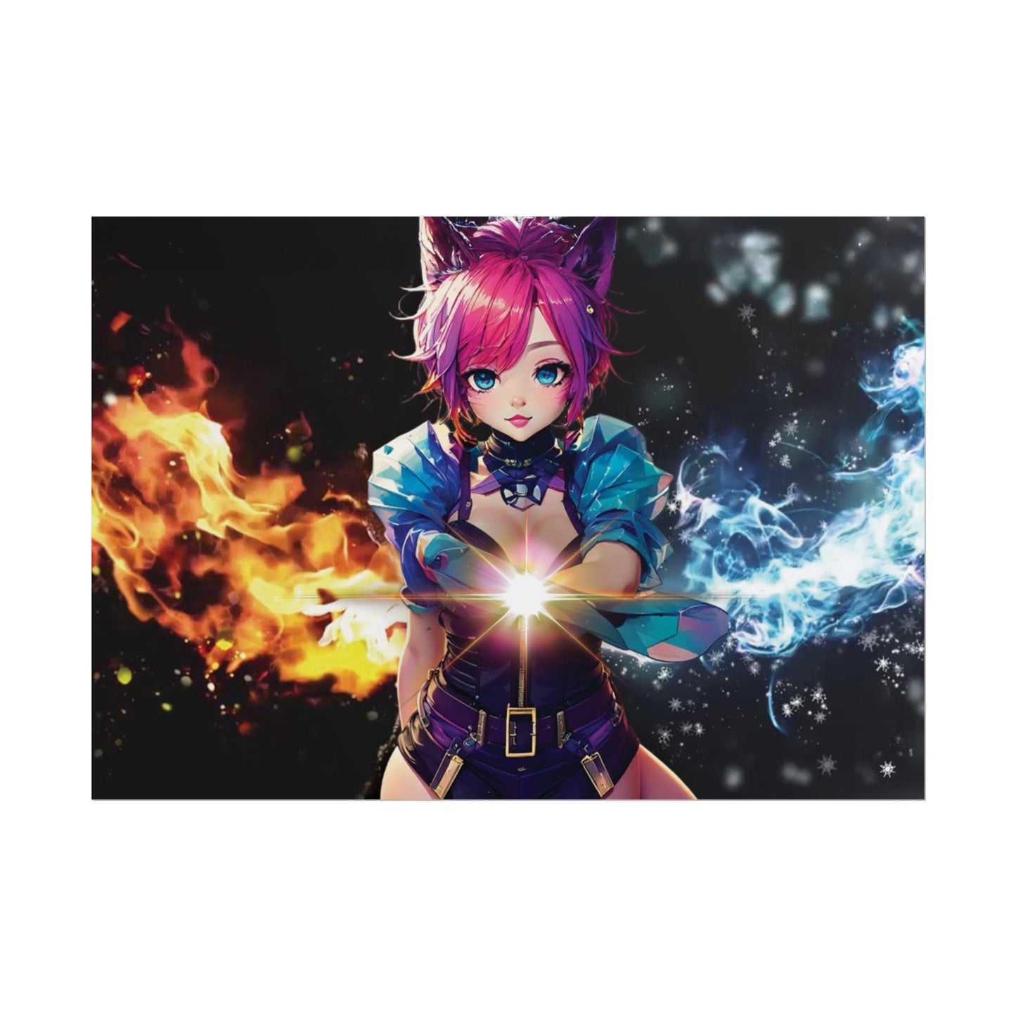 Canvas Print Elemental Balance: Flame & Frost Anime Fantasy Poster