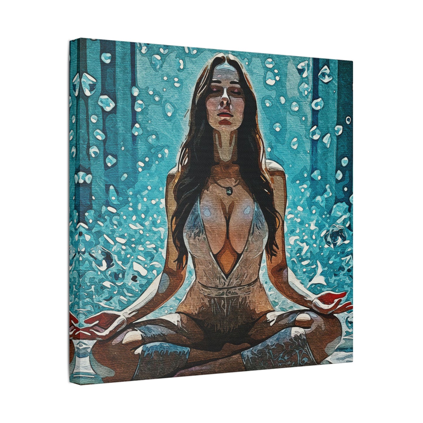 Crystal Mind – Meditative Stillness in Surreal Blue - Meditation Wall Art Canvas, Tranquil Home Decor, Mindfulness Gift, Zen Artwork, Spiritual Art for Yoga Lovers