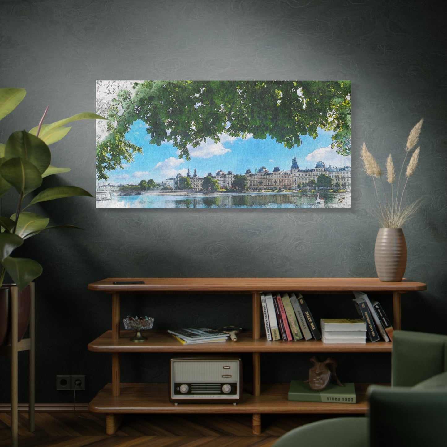 'The Lakes' Copenhagen - Canvas Print Watercolor Art -