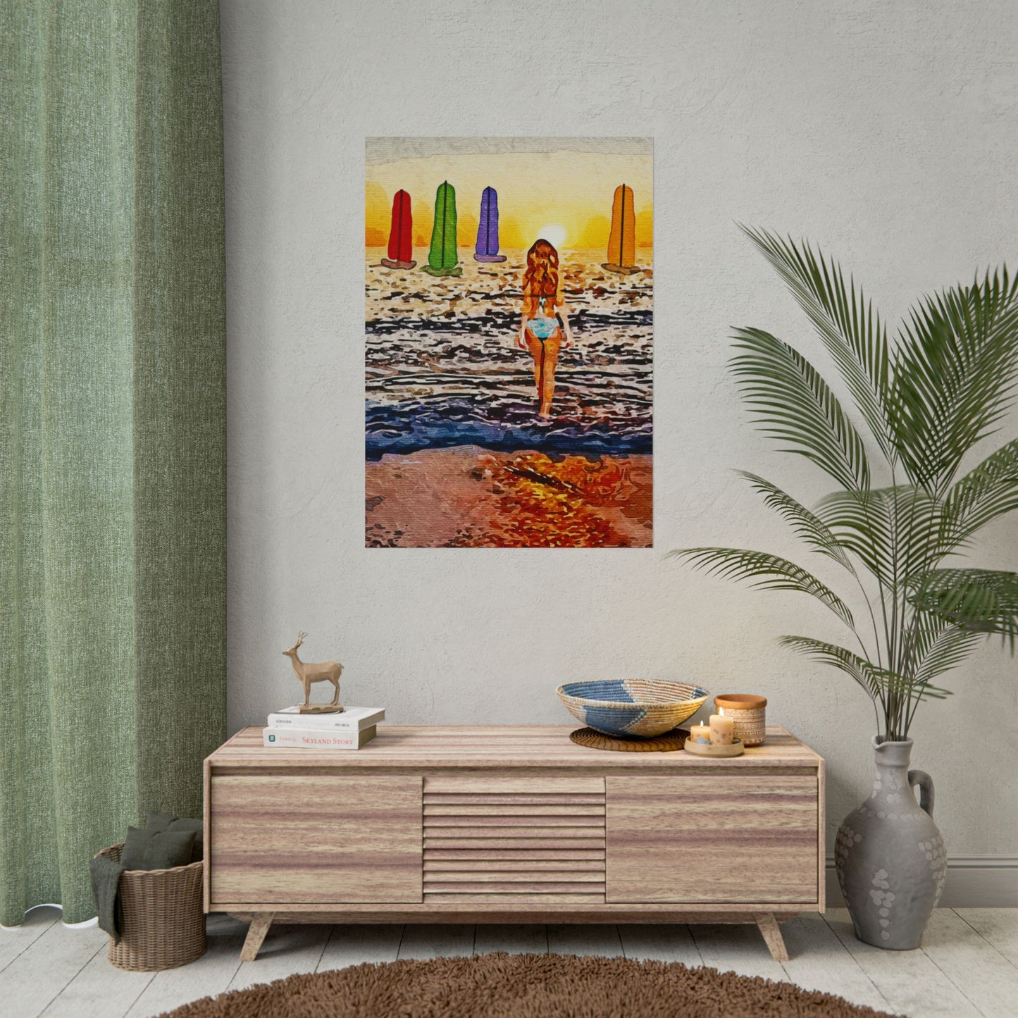 "Chasing Horizons: A Sunset Journey of Hope and Serenity Beyond the Waves" - Beach-Themed Rolled Posters, Decorative Wall Art, Summer Decor, Coastal Vibe, Surfing Gift, Ocean Sunset Print
