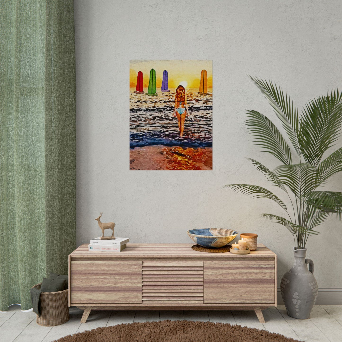 "Chasing Horizons: A Sunset Journey of Hope and Serenity Beyond the Waves" - Beach-Themed Rolled Posters, Decorative Wall Art, Summer Decor, Coastal Vibe, Surfing Gift, Ocean Sunset Print