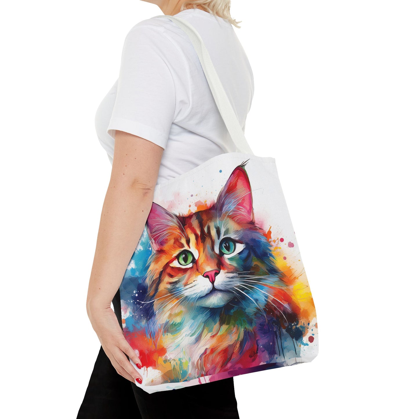 Colorful Tri-Color Cat Tote Bag: Pawsitive Vibes