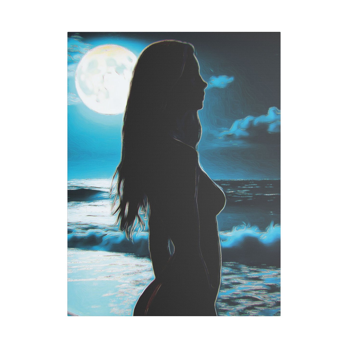 Moonlit Reflections – Serenity, Strength & Ocean Calm in One Magical Moment 🌊🌕 - Stretched Canvas Art Print, Moonlit Ocean Wall Decor, Aesthetic Home Decoration, Unique Artwork for Living Room, Modern Art Gift