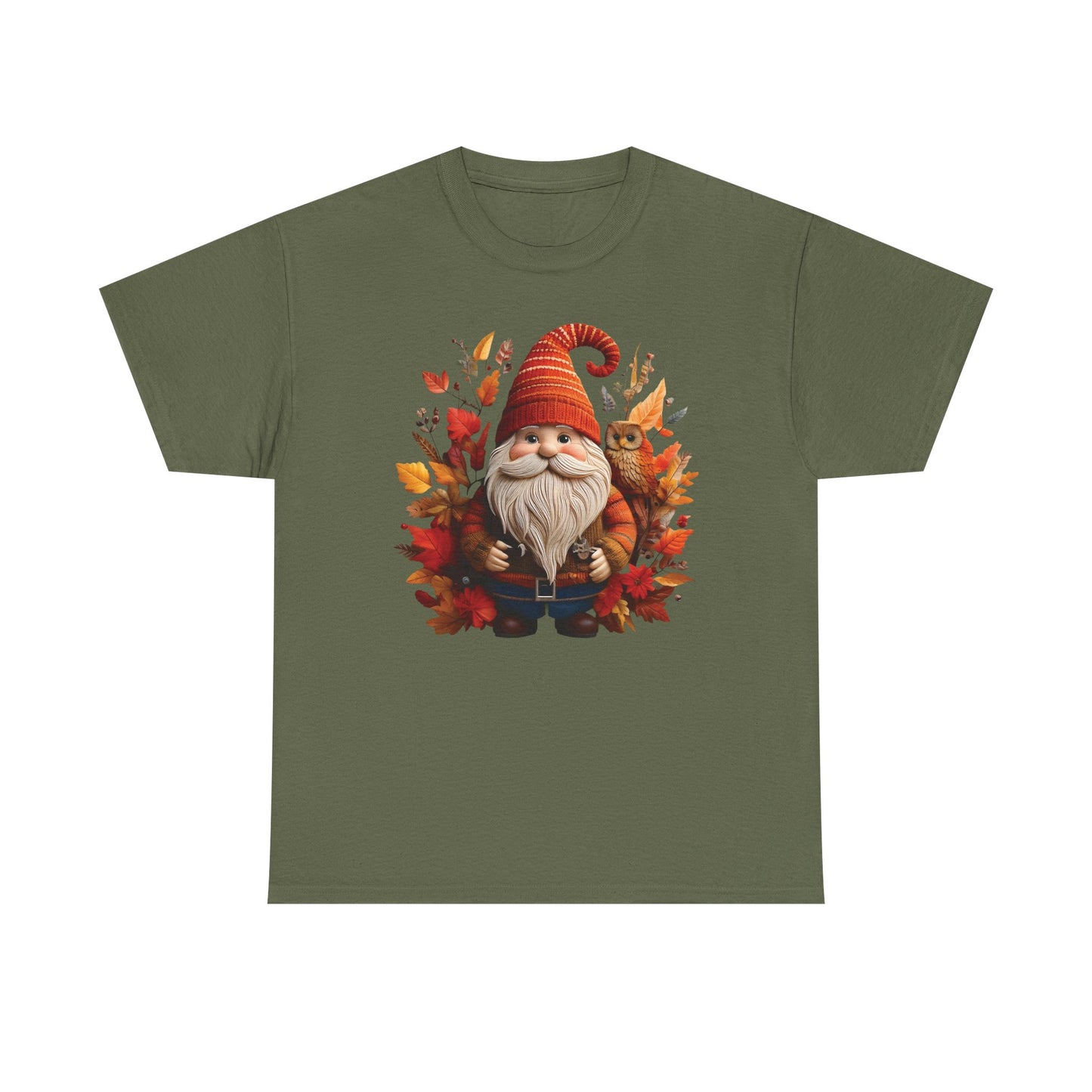 Gnome & Owl Autumn Harmony โ Cozy Magic for the Season ๐๐งก - Tee, Fall T-Shirt, Cozy Halloween Shirt, Pumpkin Spice Gift, Unisex Cotton Top